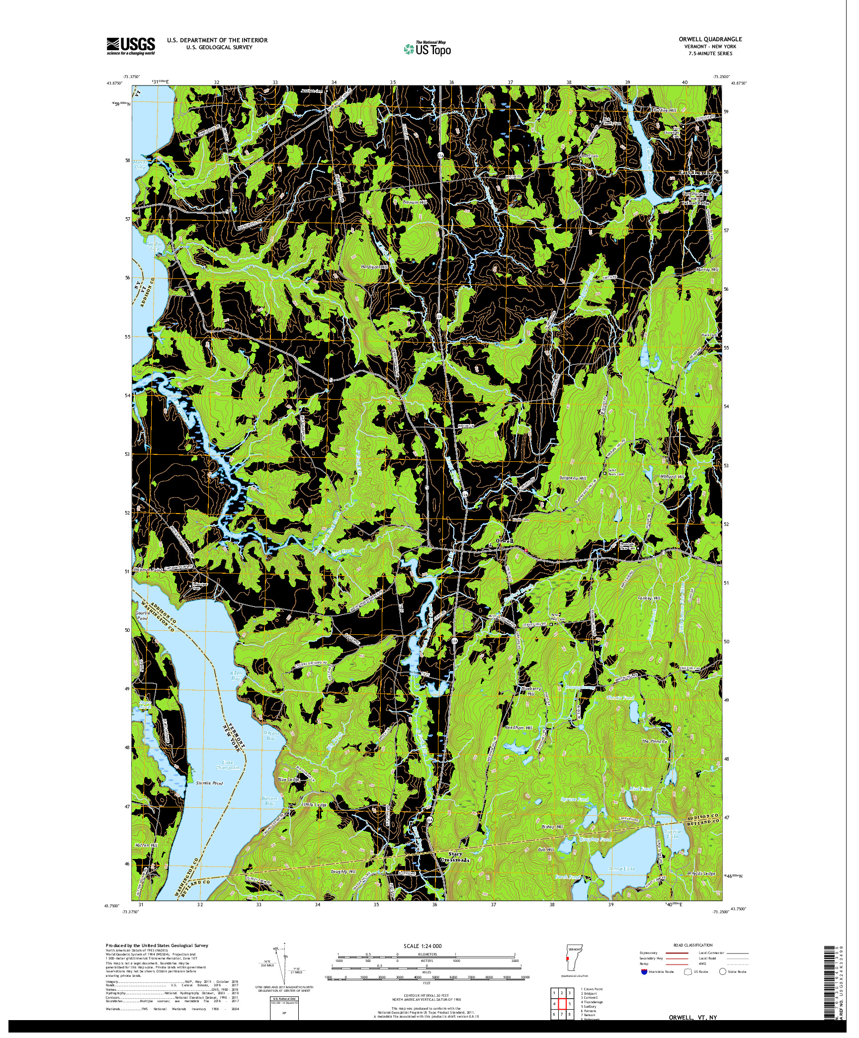 USGS US TOPO 7.5-MINUTE MAP FOR ORWELL, VT,NY 2018