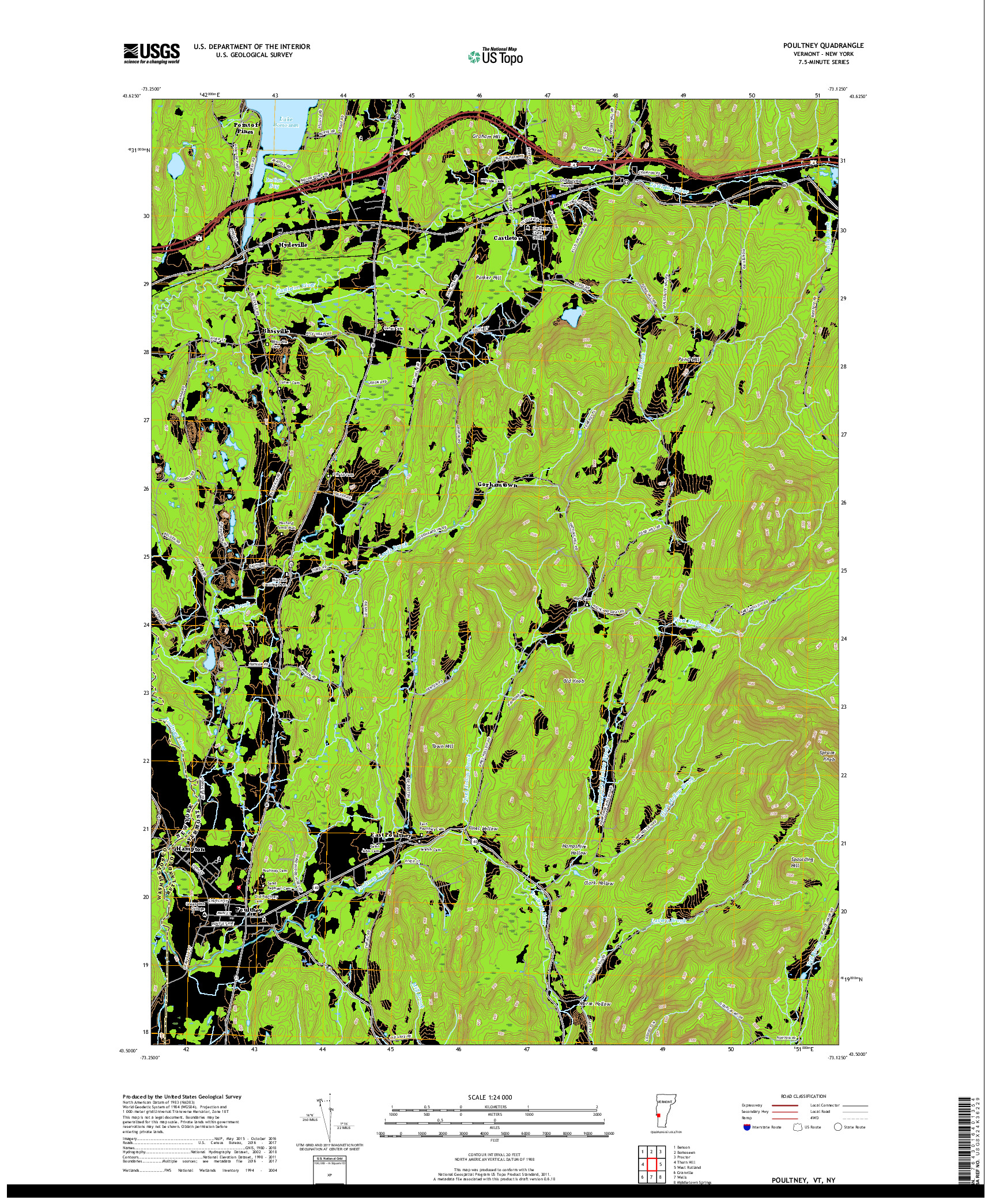 USGS US TOPO 7.5-MINUTE MAP FOR POULTNEY, VT,NY 2018