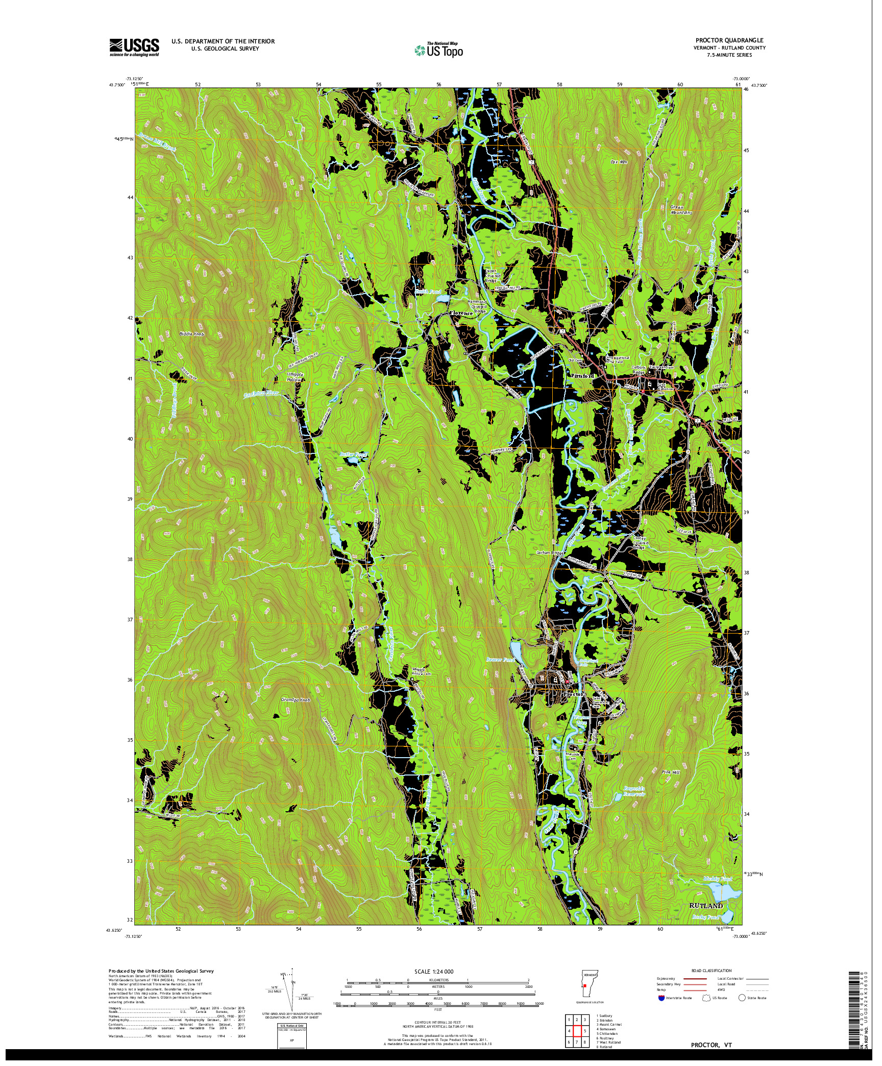 USGS US TOPO 7.5-MINUTE MAP FOR PROCTOR, VT 2018