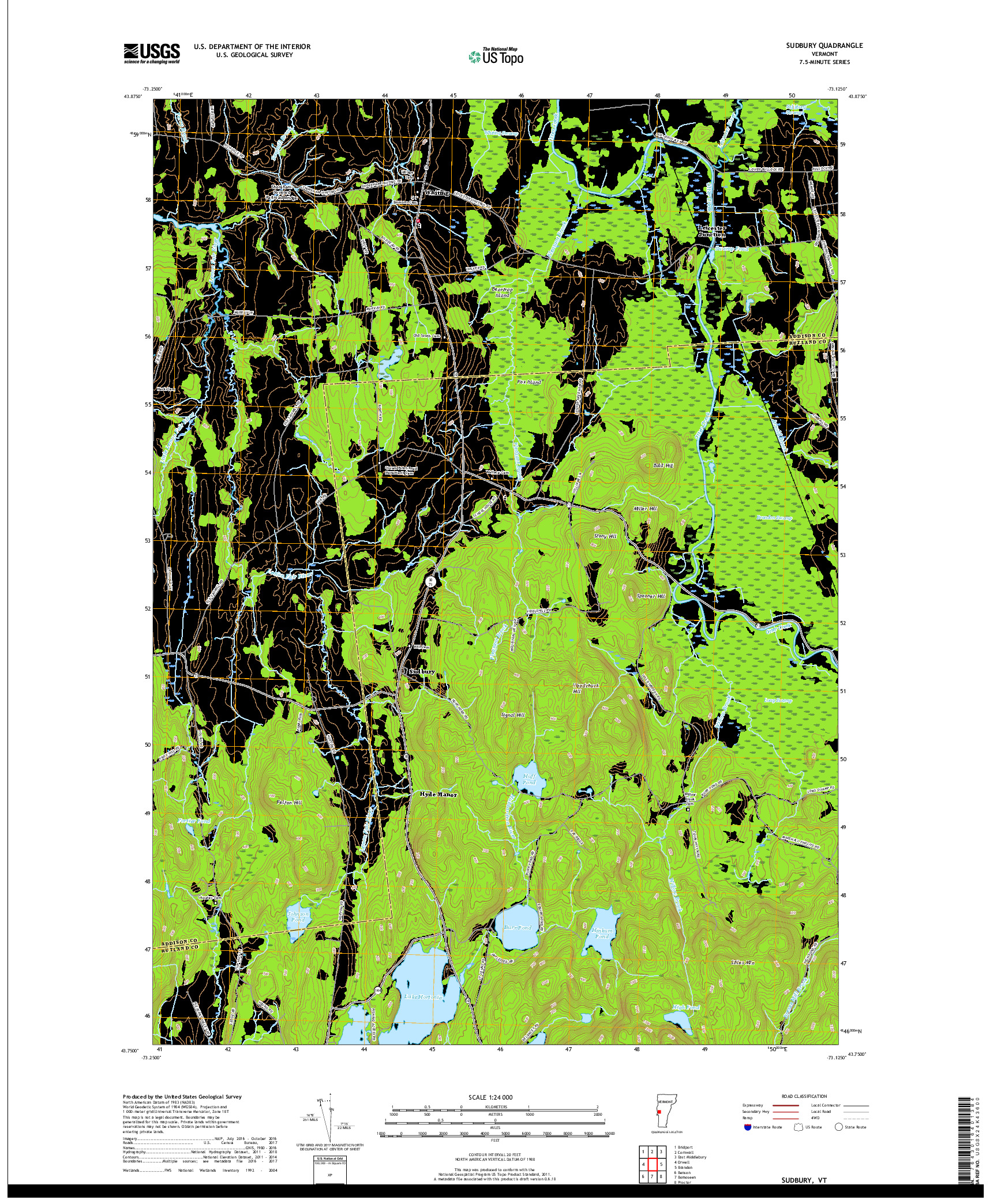 USGS US TOPO 7.5-MINUTE MAP FOR SUDBURY, VT 2018