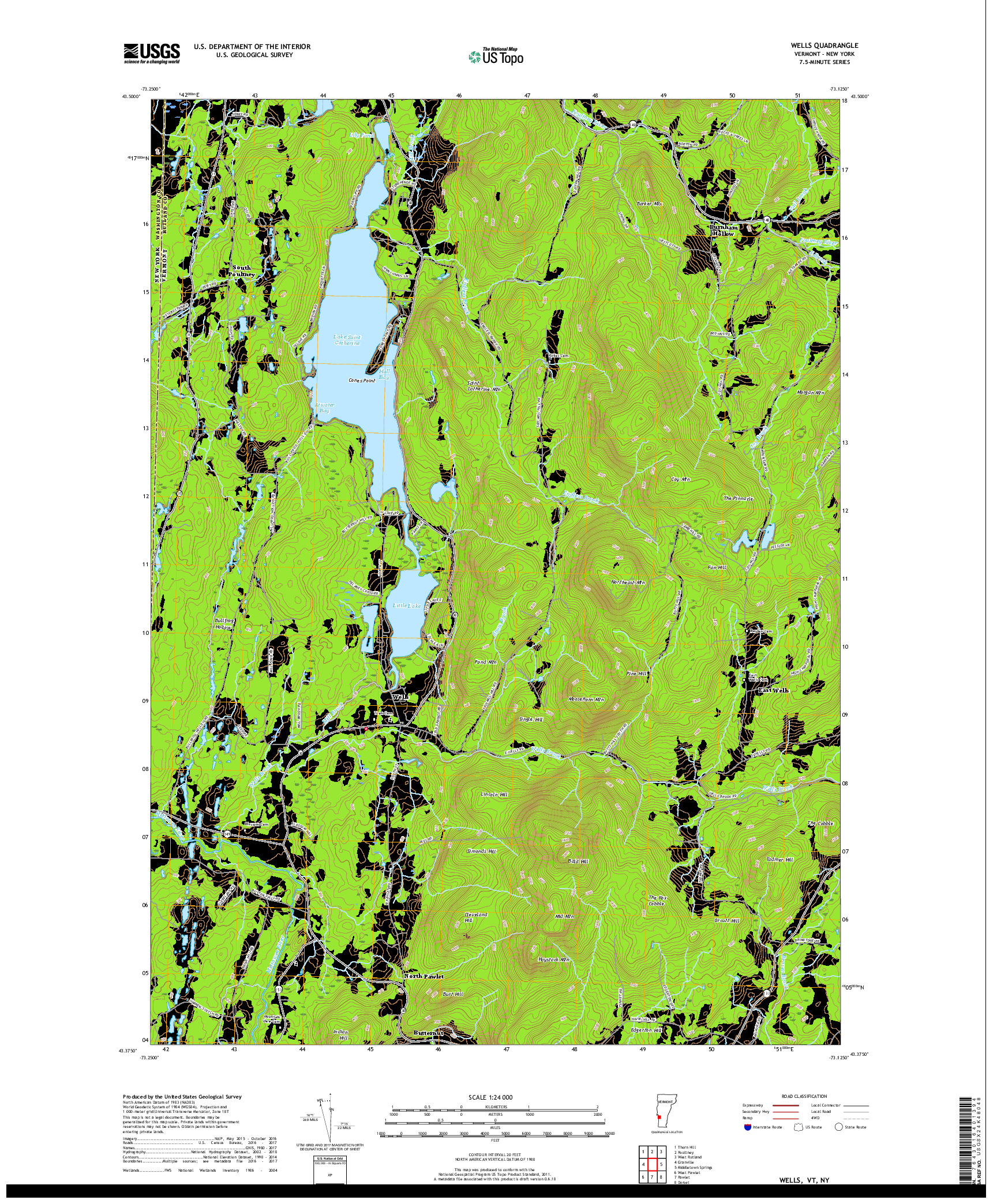 USGS US TOPO 7.5-MINUTE MAP FOR WELLS, VT,NY 2018