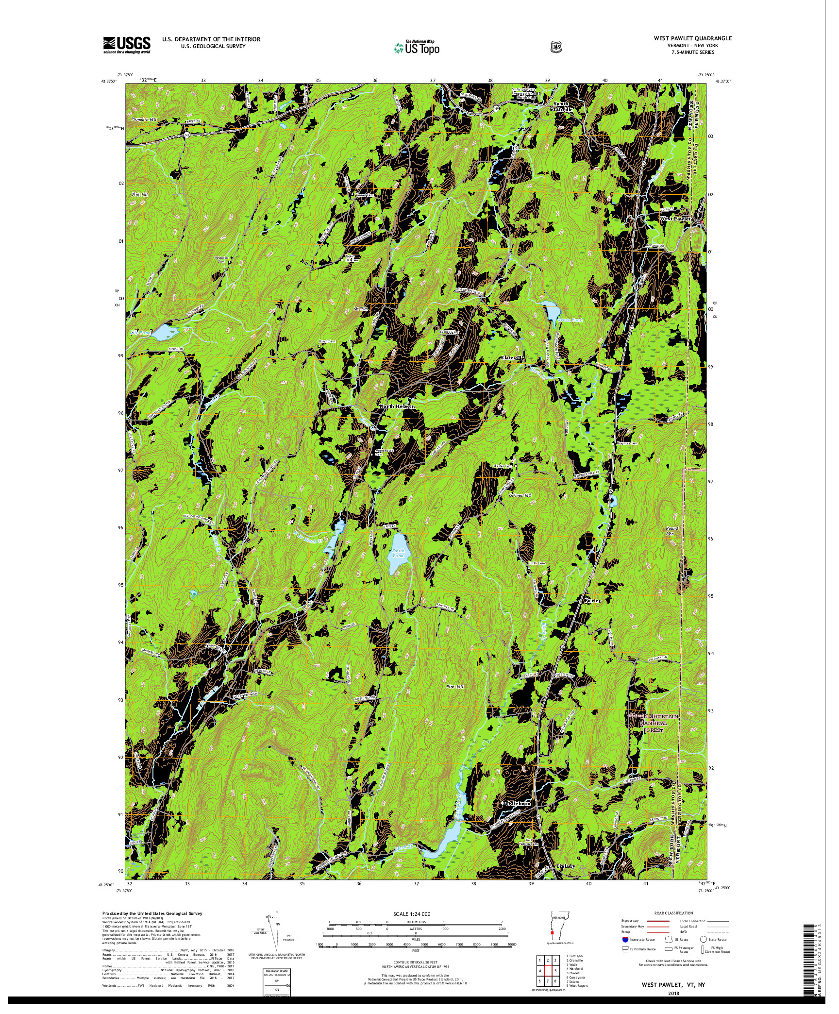 USGS US TOPO 7.5-MINUTE MAP FOR WEST PAWLET, VT,NY 2018