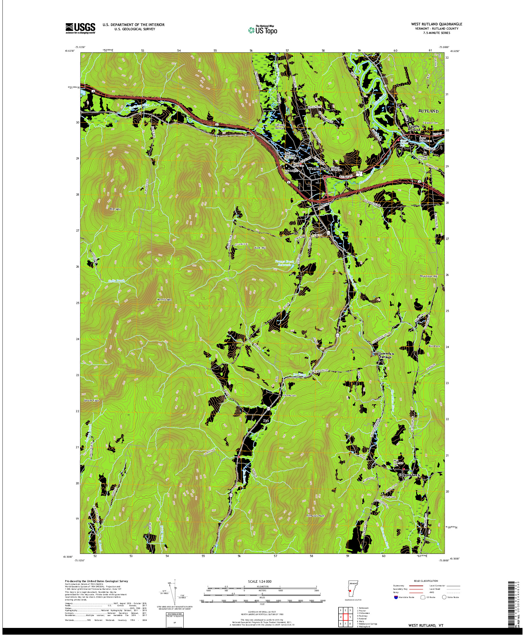 USGS US TOPO 7.5-MINUTE MAP FOR WEST RUTLAND, VT 2018