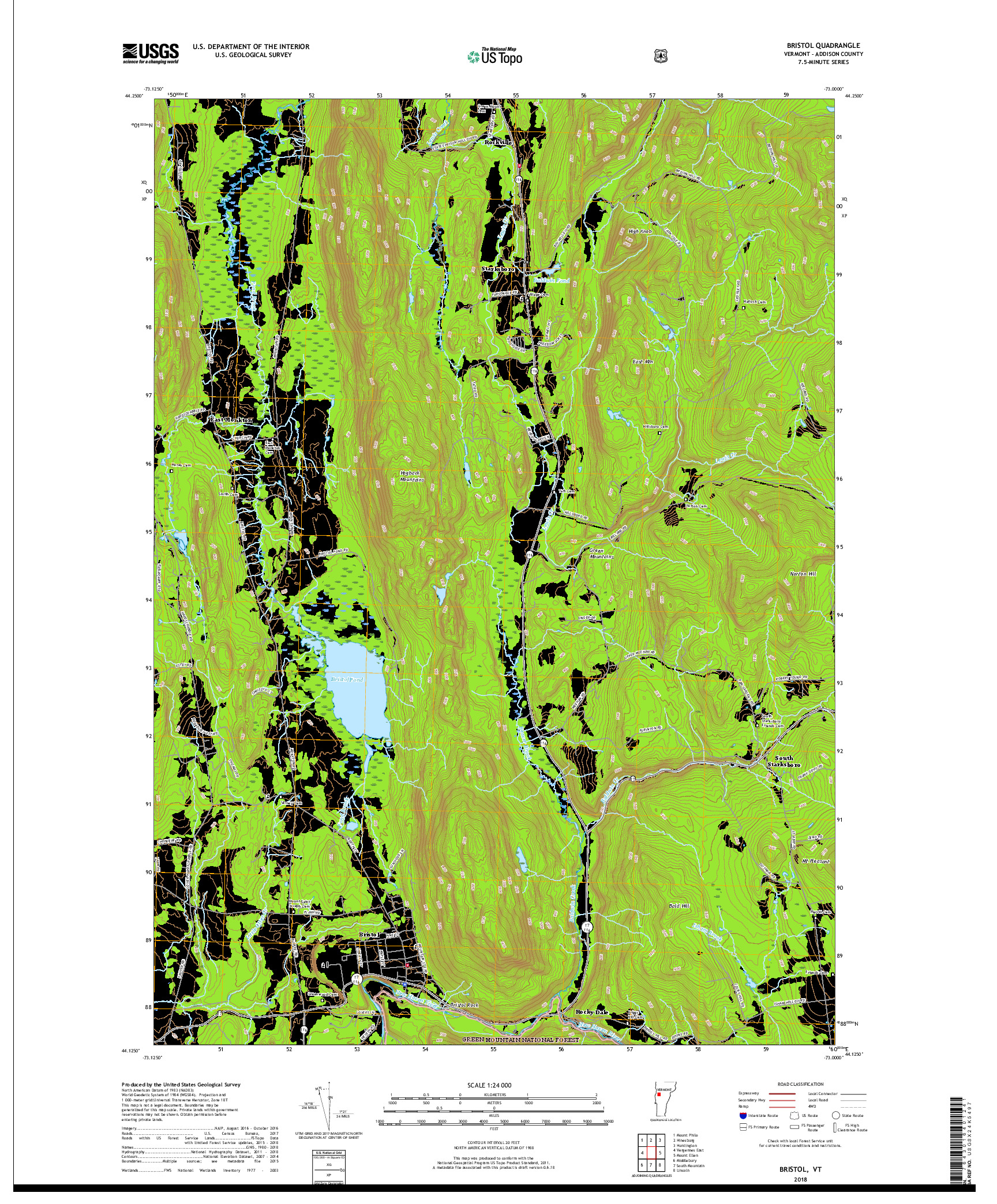 USGS US TOPO 7.5-MINUTE MAP FOR BRISTOL, VT 2018