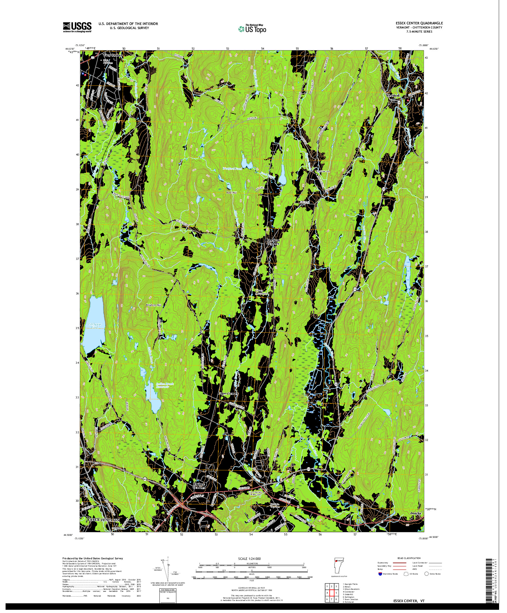 USGS US TOPO 7.5-MINUTE MAP FOR ESSEX CENTER, VT 2018