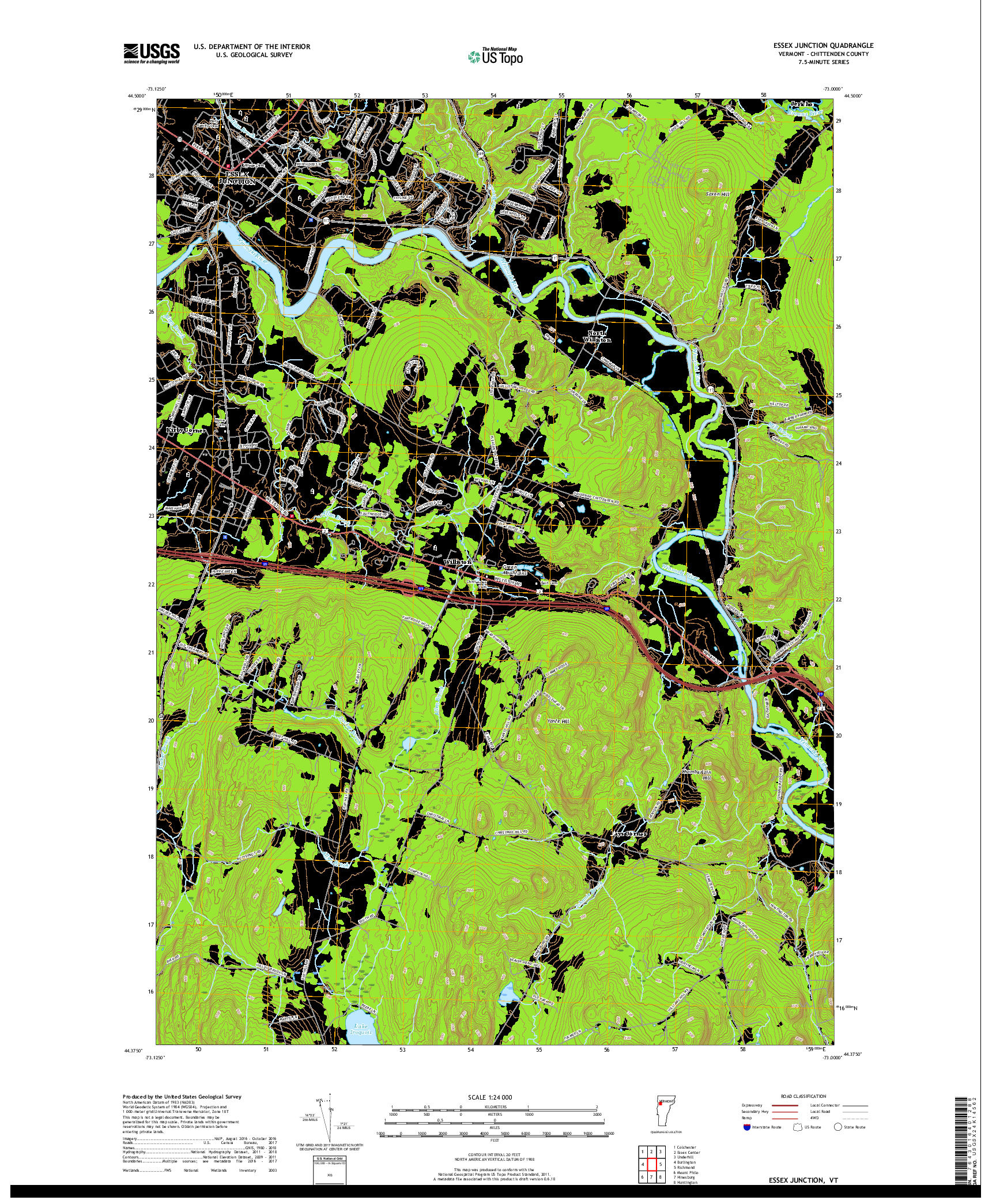 USGS US TOPO 7.5-MINUTE MAP FOR ESSEX JUNCTION, VT 2018