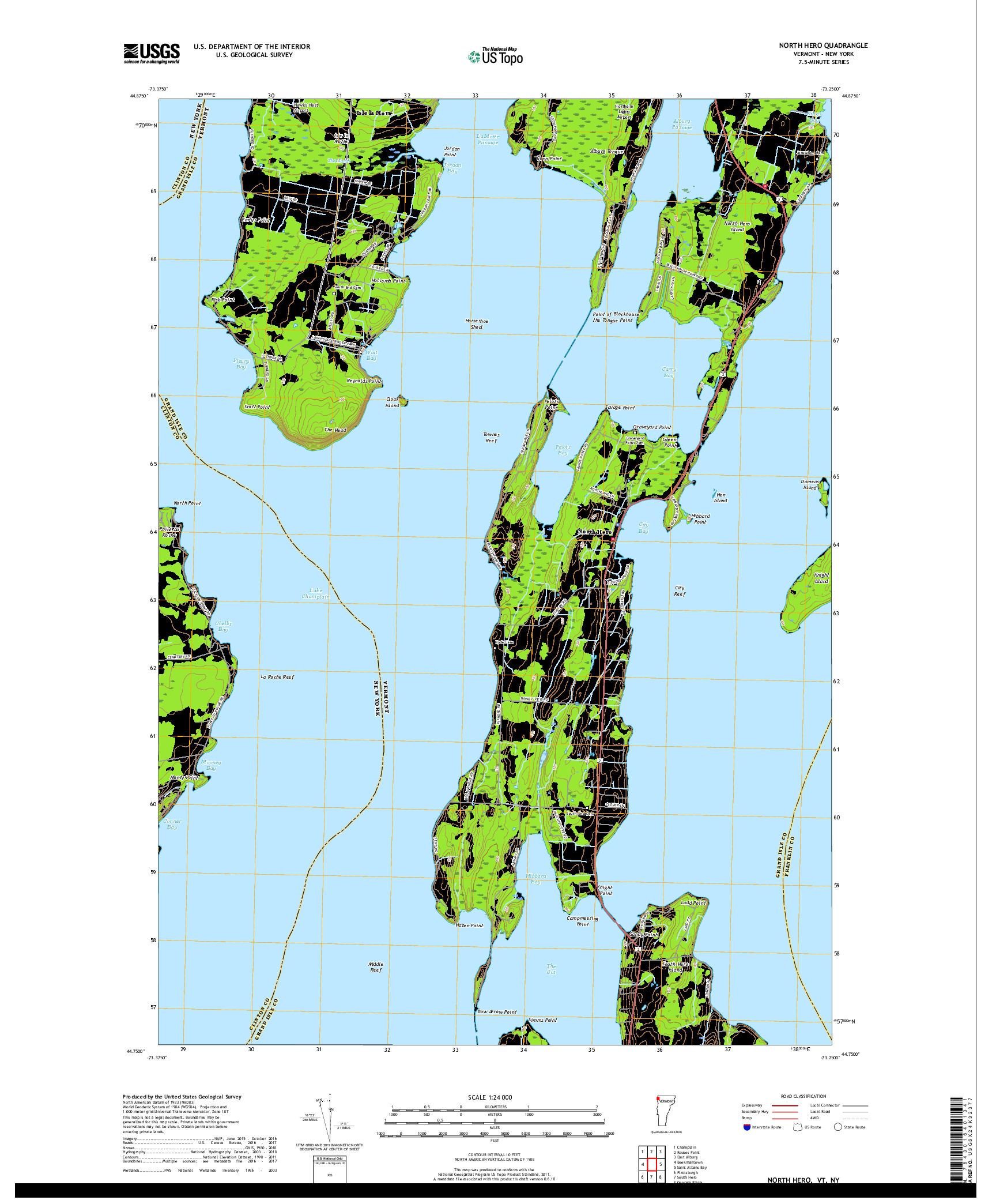 USGS US TOPO 7.5-MINUTE MAP FOR NORTH HERO, VT,NY 2018