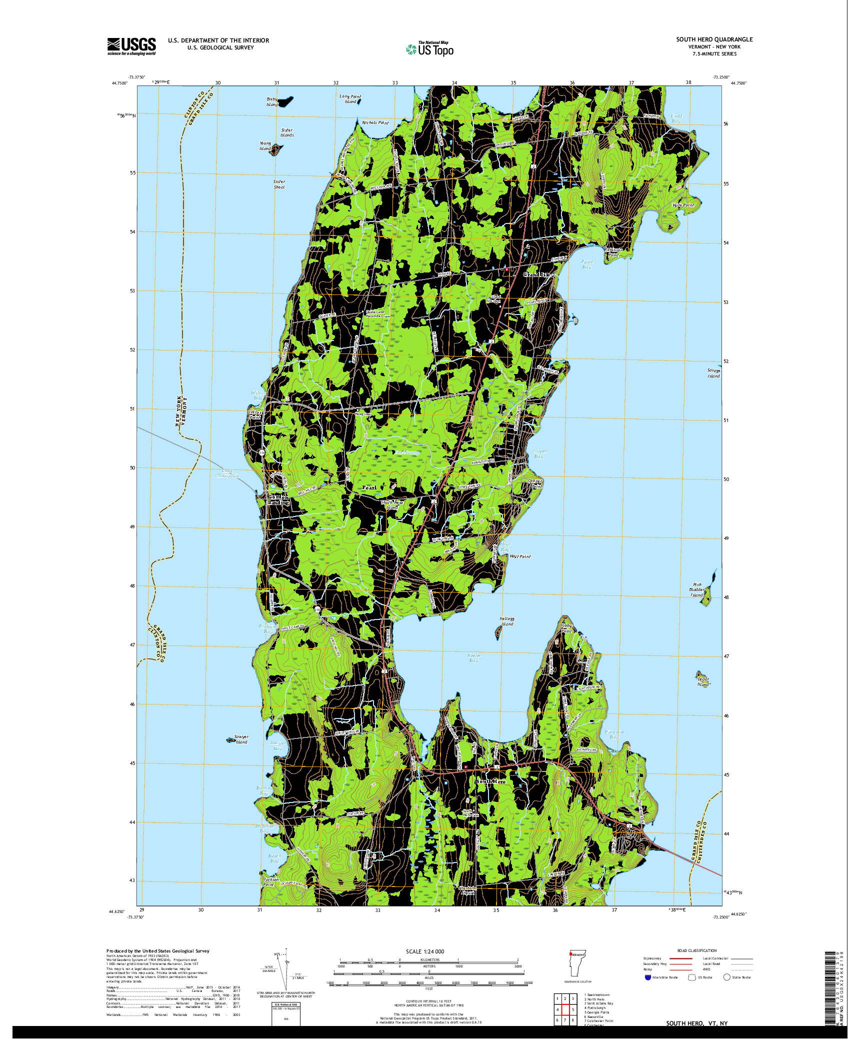 USGS US TOPO 7.5-MINUTE MAP FOR SOUTH HERO, VT,NY 2018