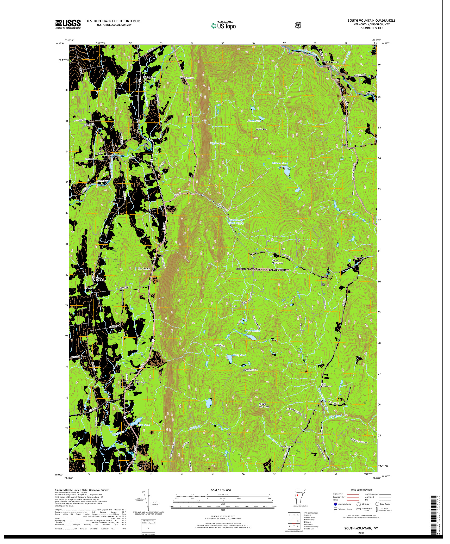 USGS US TOPO 7.5-MINUTE MAP FOR SOUTH MOUNTAIN, VT 2018