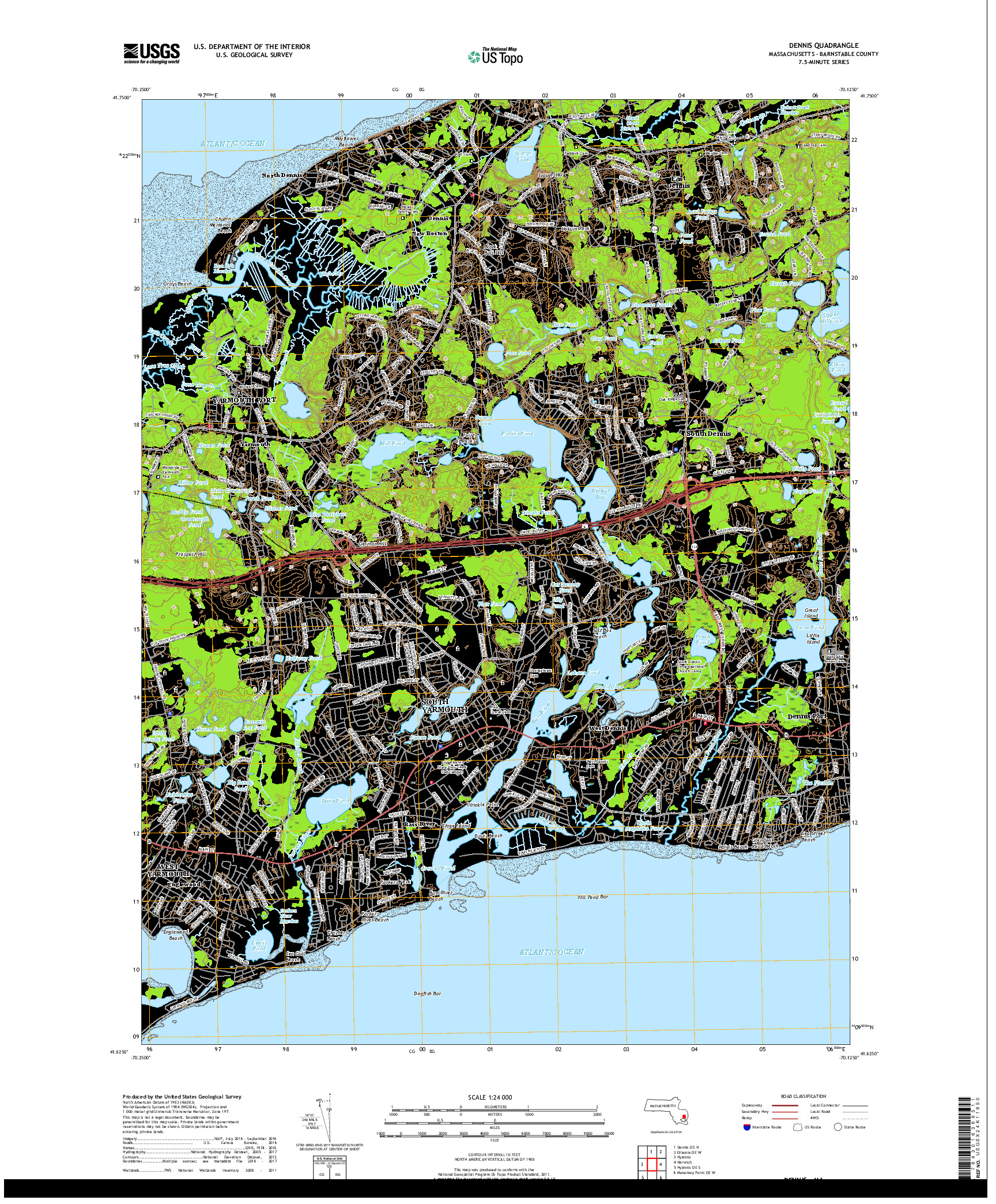 USGS US TOPO 7.5-MINUTE MAP FOR DENNIS, MA 2018