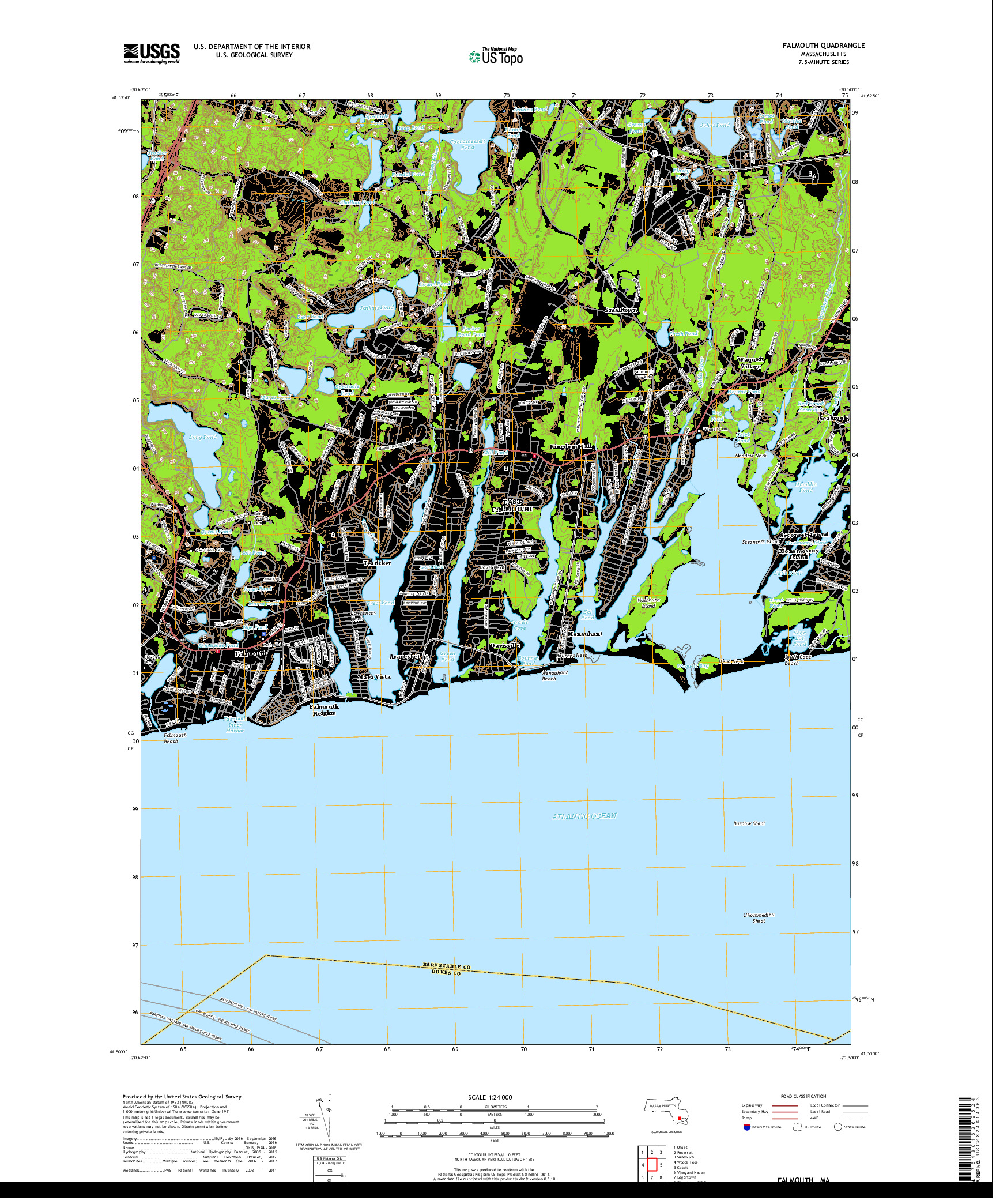 USGS US TOPO 7.5-MINUTE MAP FOR FALMOUTH, MA 2018