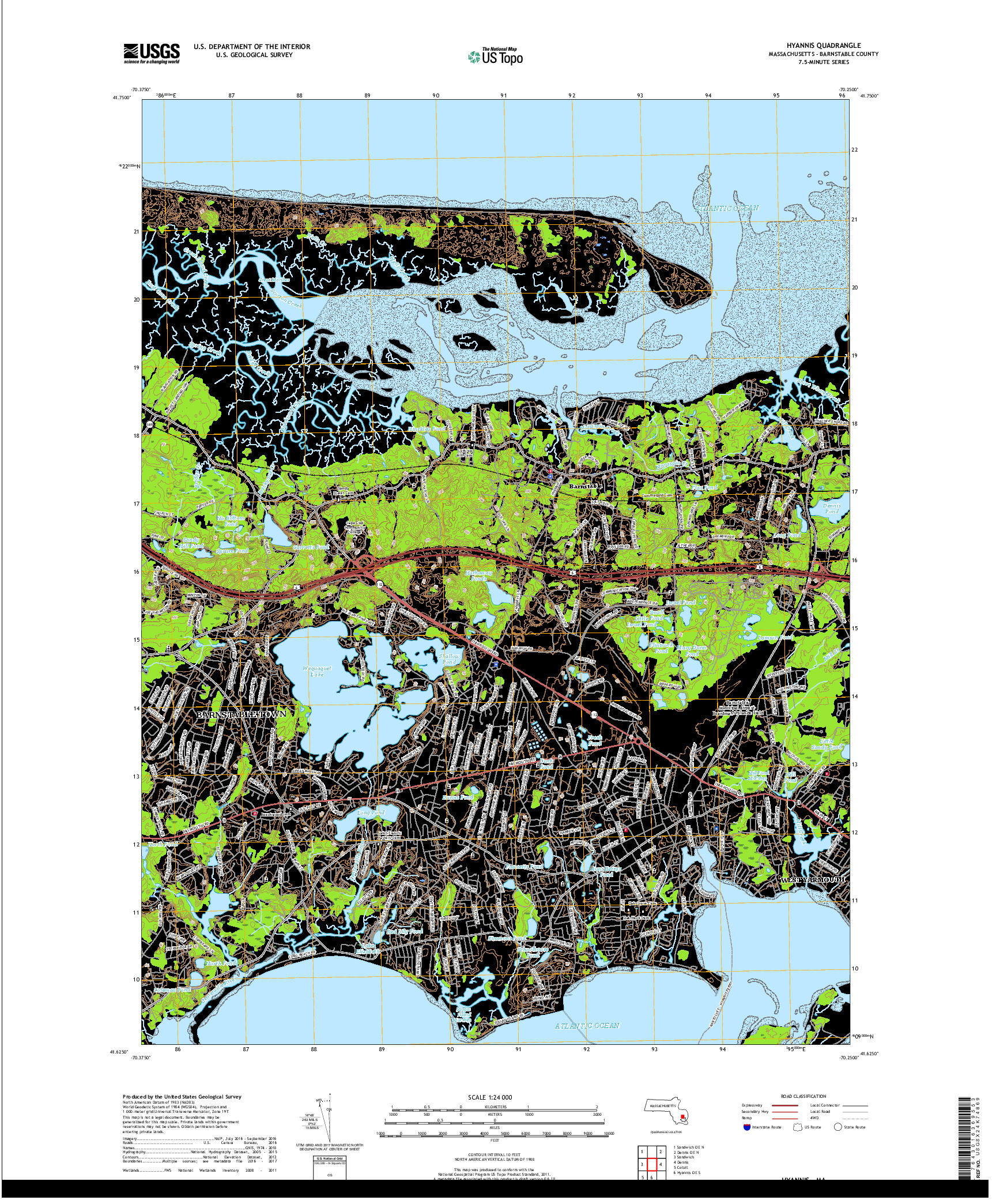 USGS US TOPO 7.5-MINUTE MAP FOR HYANNIS, MA 2018