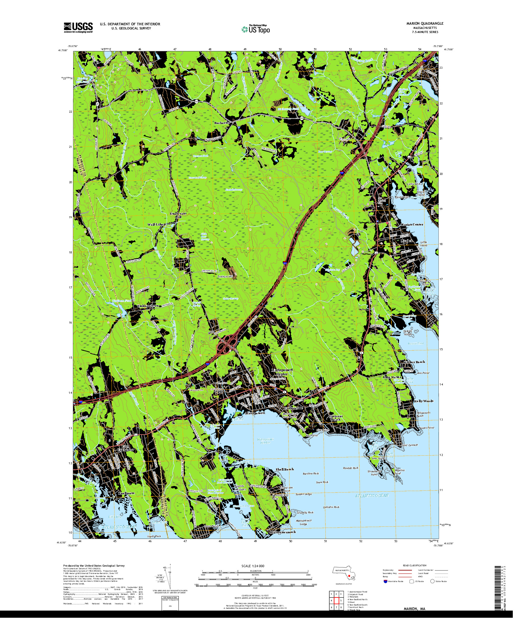 USGS US TOPO 7.5-MINUTE MAP FOR MARION, MA 2018