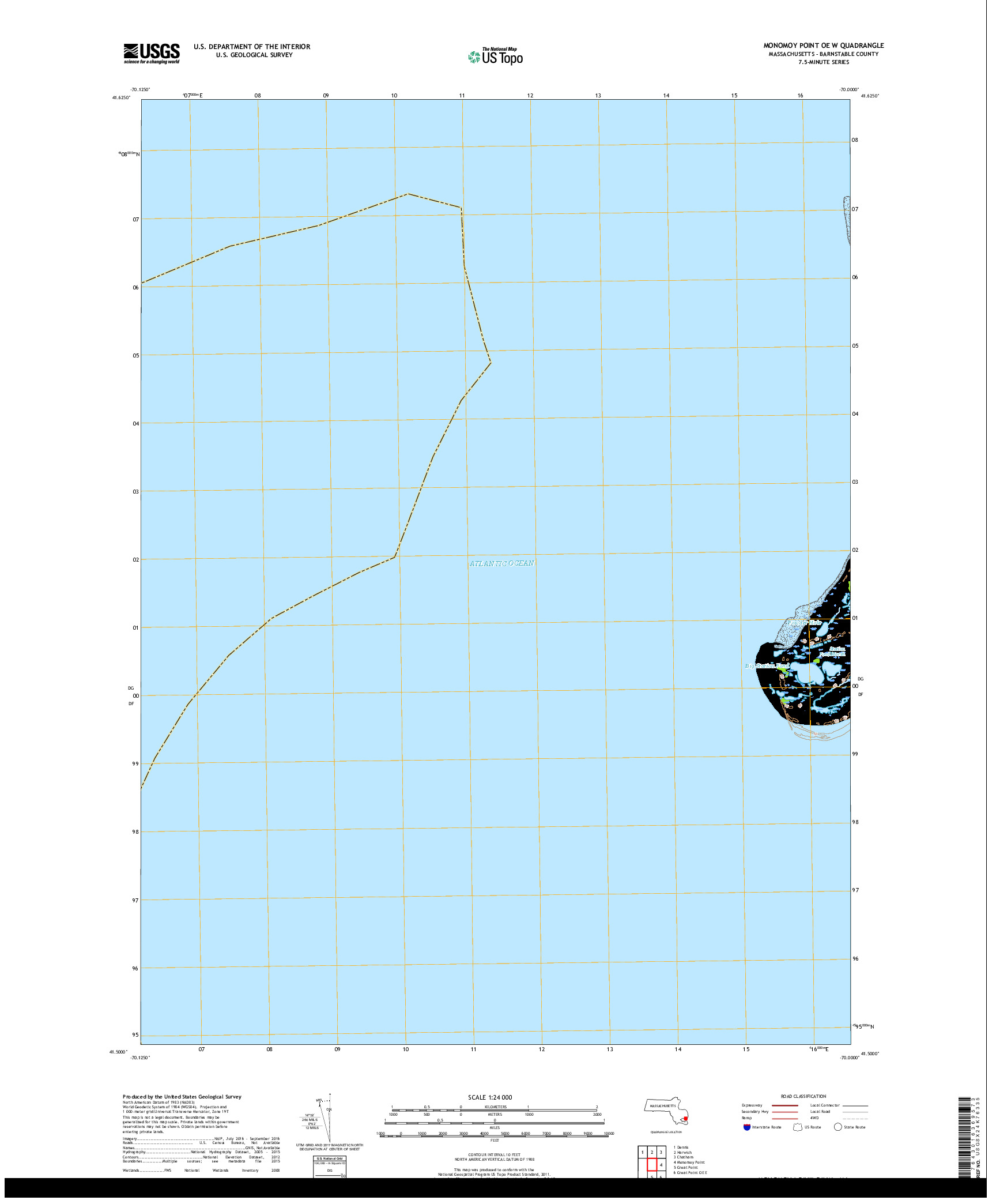 USGS US TOPO 7.5-MINUTE MAP FOR MONOMOY POINT OE W, MA 2018