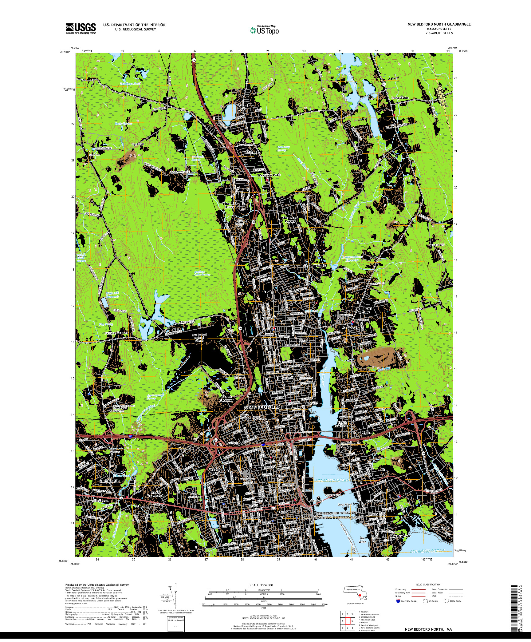 USGS US TOPO 7.5-MINUTE MAP FOR NEW BEDFORD NORTH, MA 2018