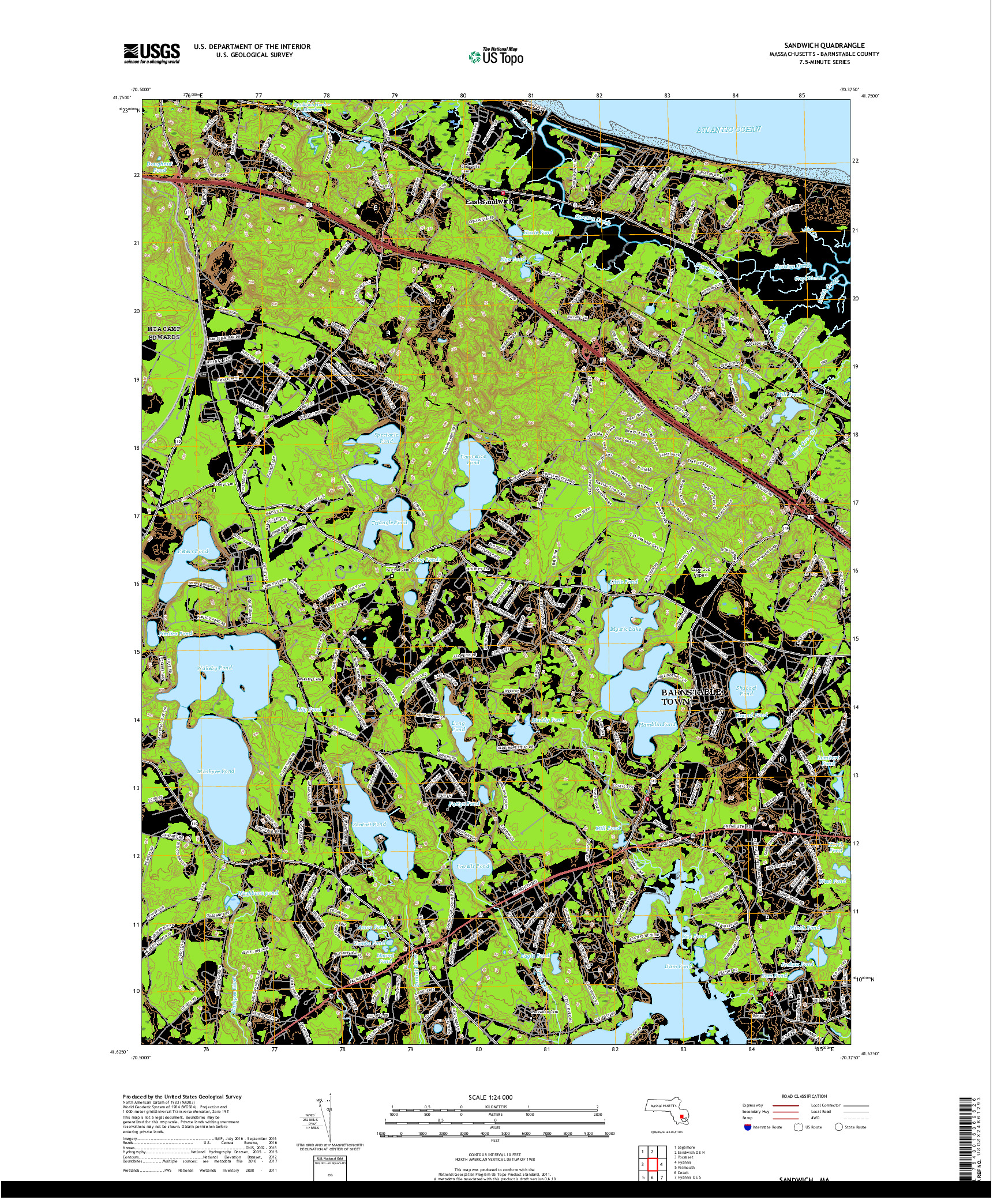 USGS US TOPO 7.5-MINUTE MAP FOR SANDWICH, MA 2018