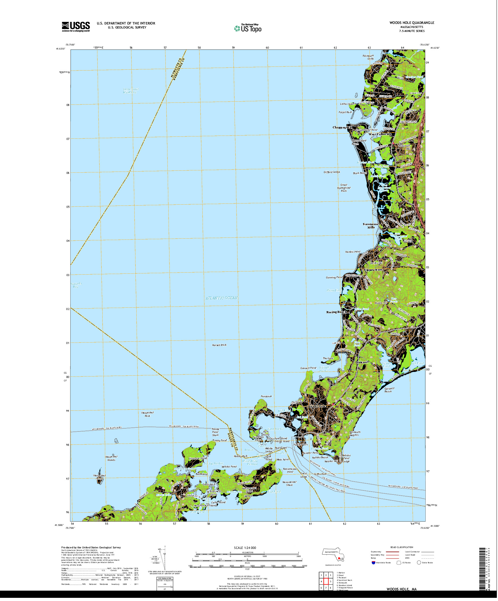 USGS US TOPO 7.5-MINUTE MAP FOR WOODS HOLE, MA 2018
