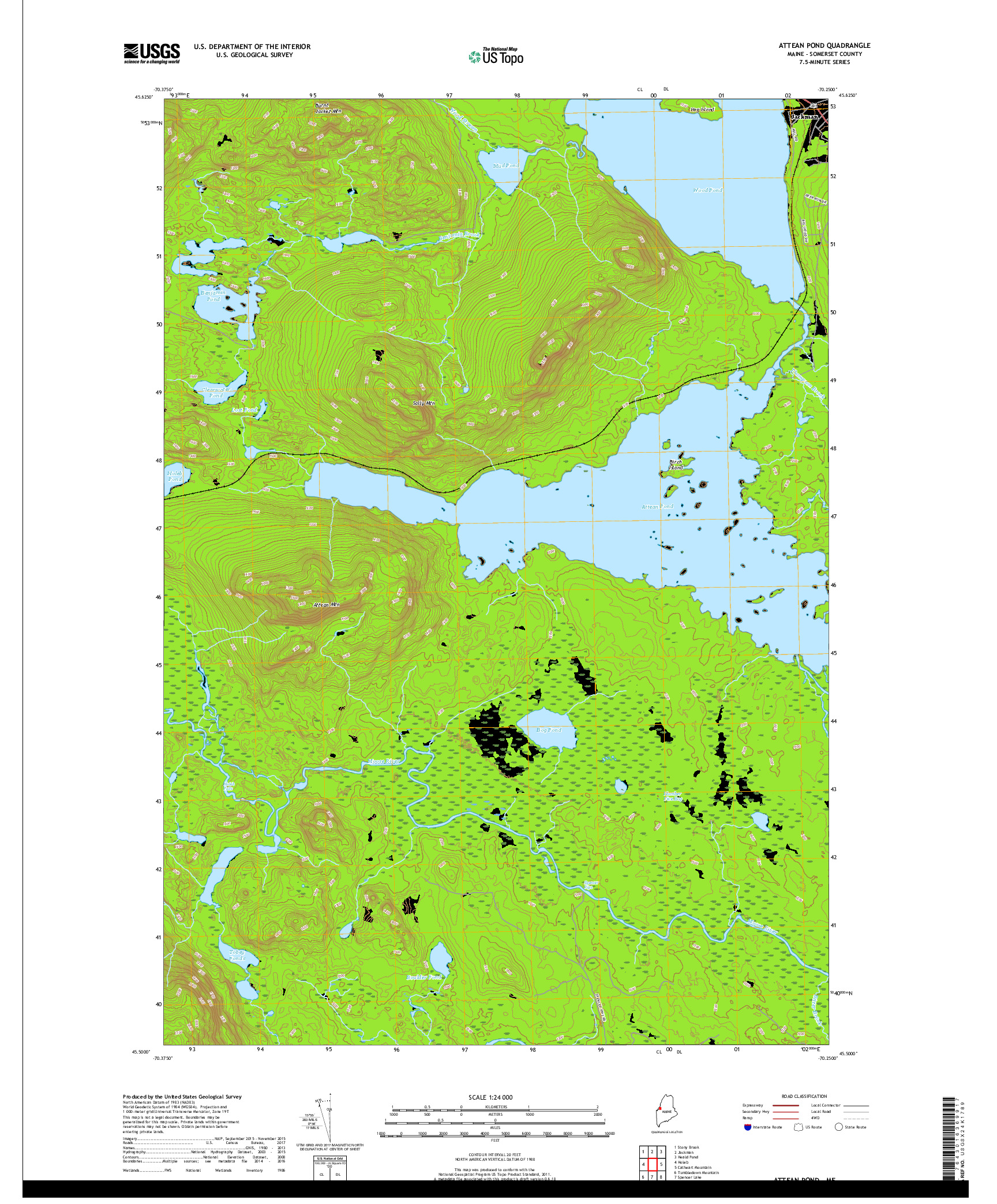 USGS US TOPO 7.5-MINUTE MAP FOR ATTEAN POND, ME 2018