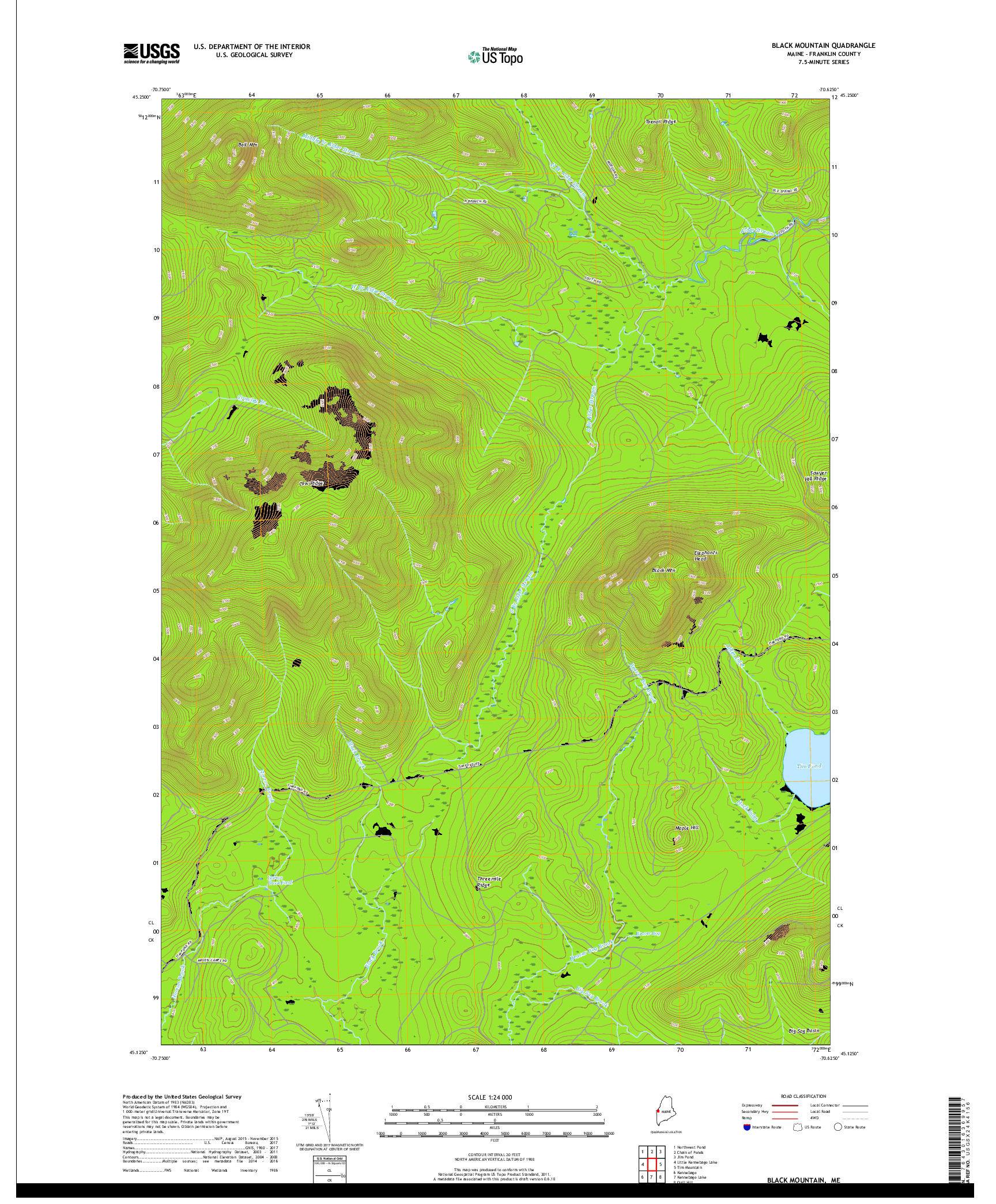 USGS US TOPO 7.5-MINUTE MAP FOR BLACK MOUNTAIN, ME 2018