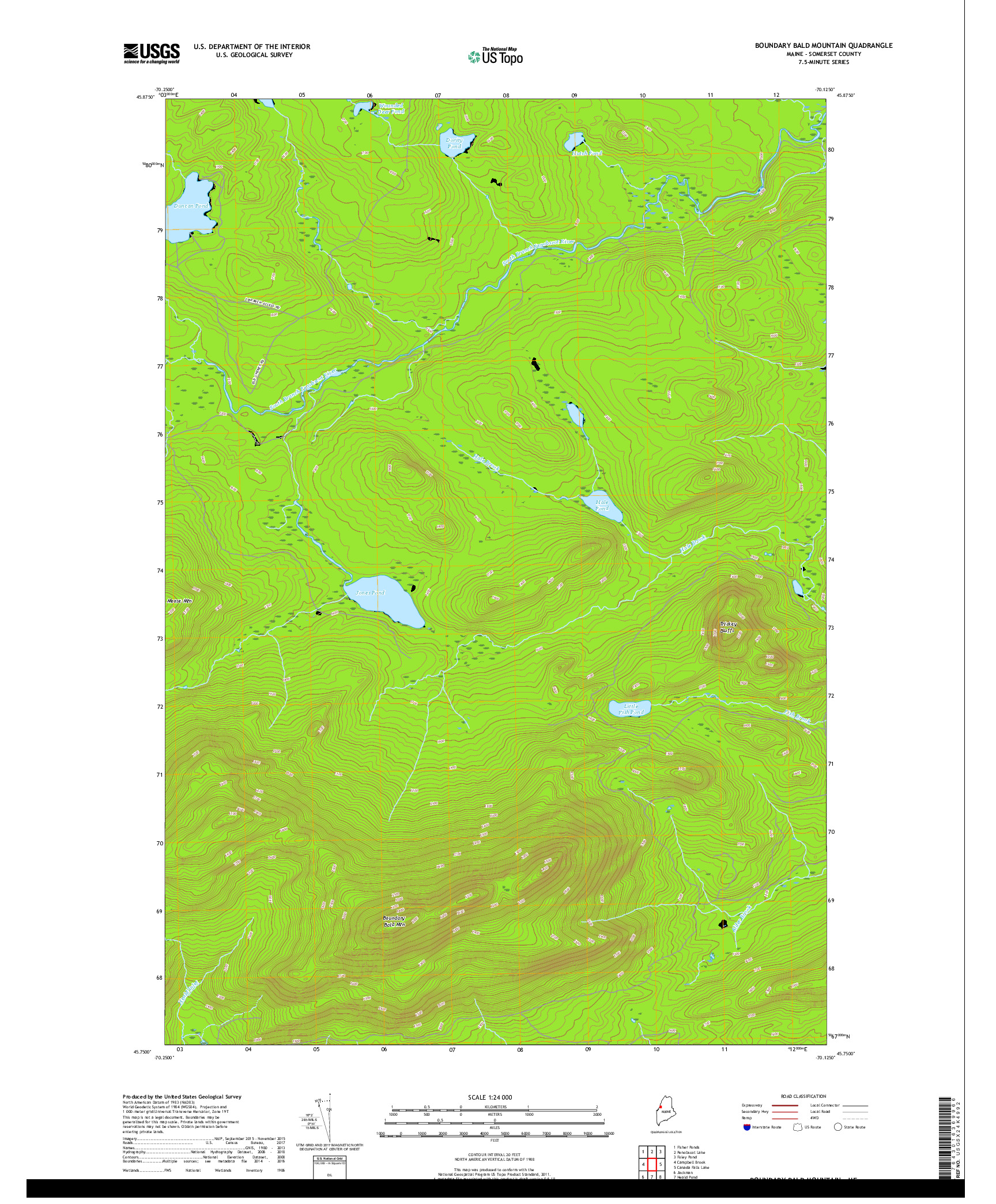 USGS US TOPO 7.5-MINUTE MAP FOR BOUNDARY BALD MOUNTAIN, ME 2018