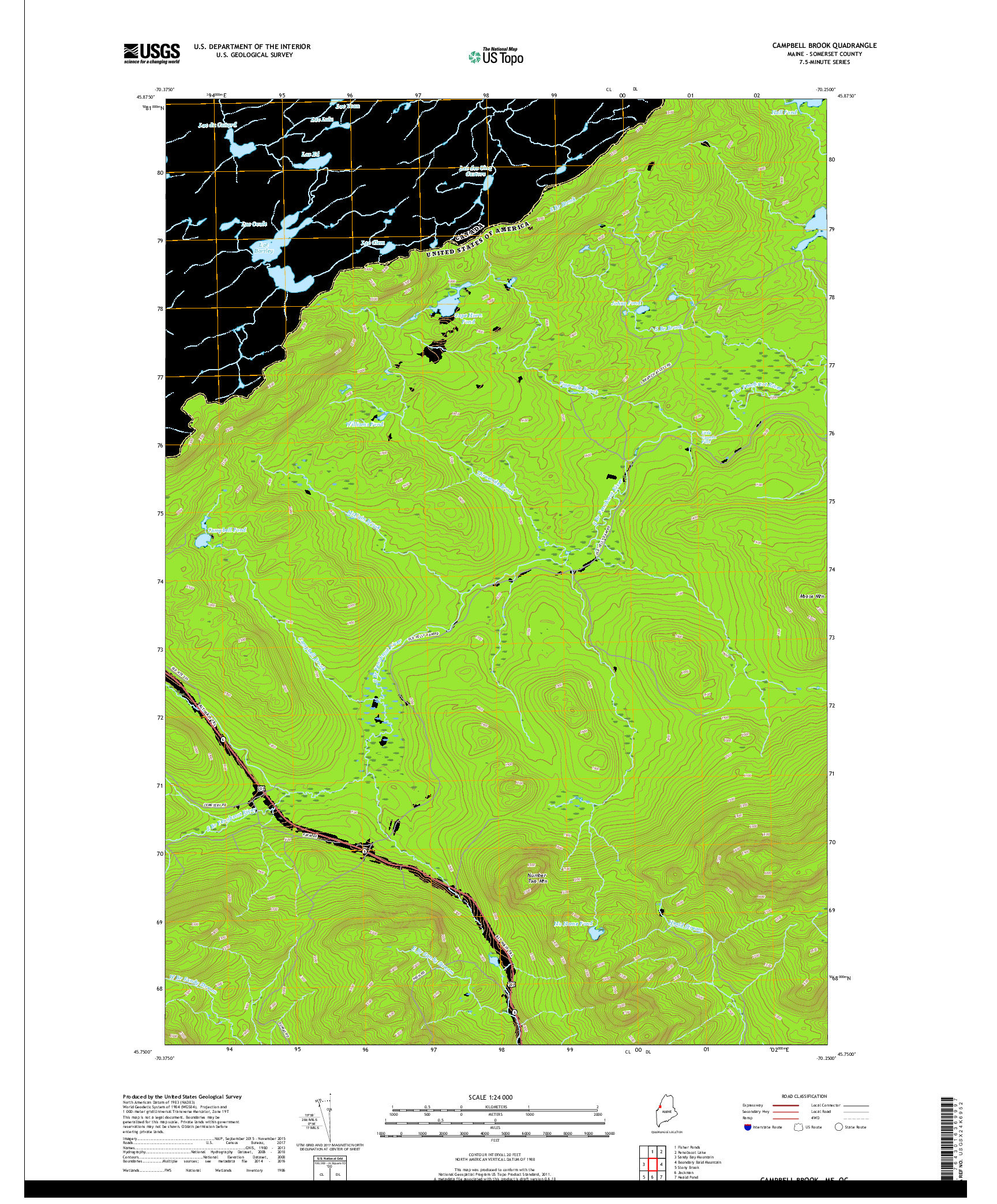 USGS US TOPO 7.5-MINUTE MAP FOR CAMPBELL BROOK, ME,QC 2018