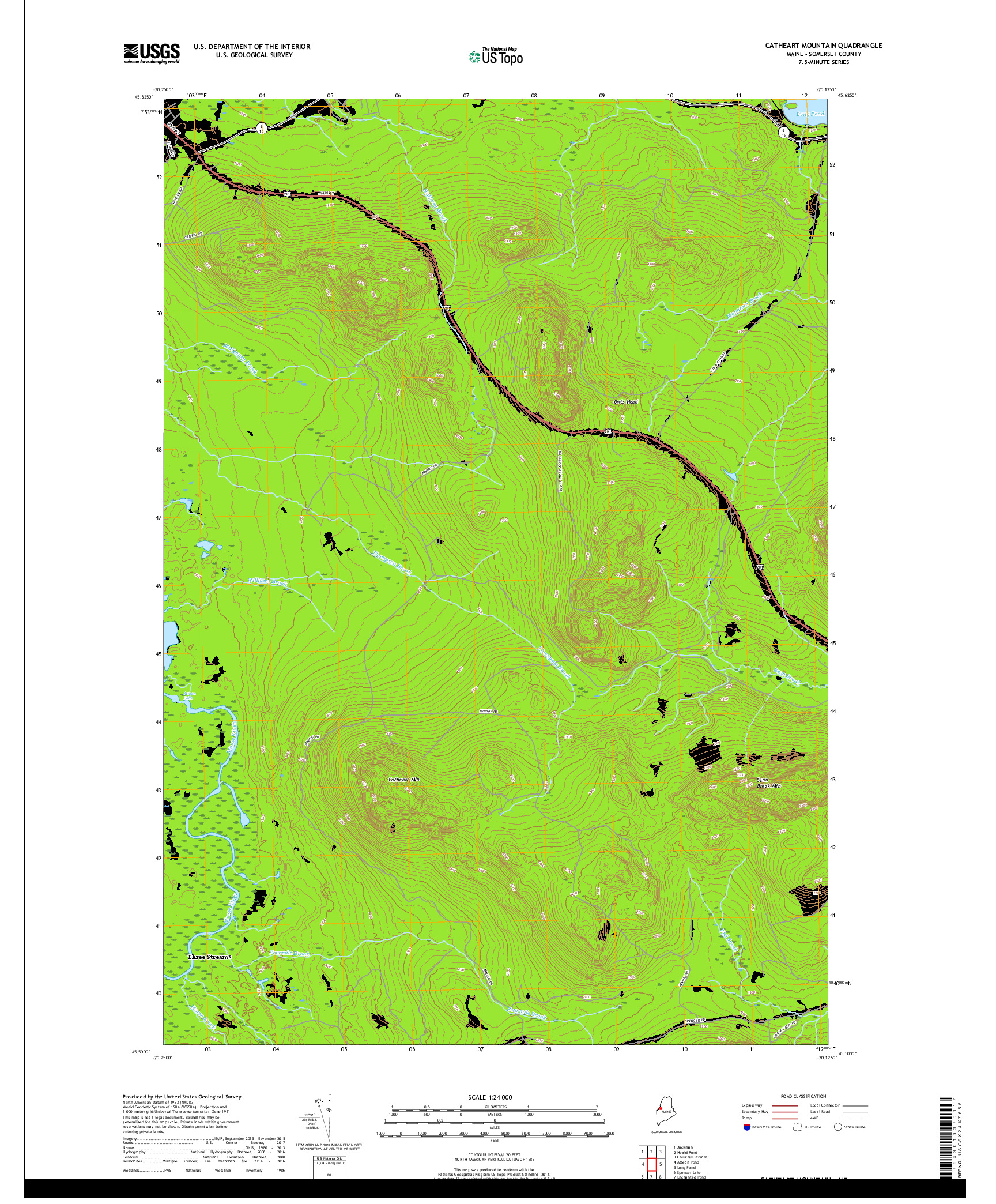 USGS US TOPO 7.5-MINUTE MAP FOR CATHEART MOUNTAIN, ME 2018