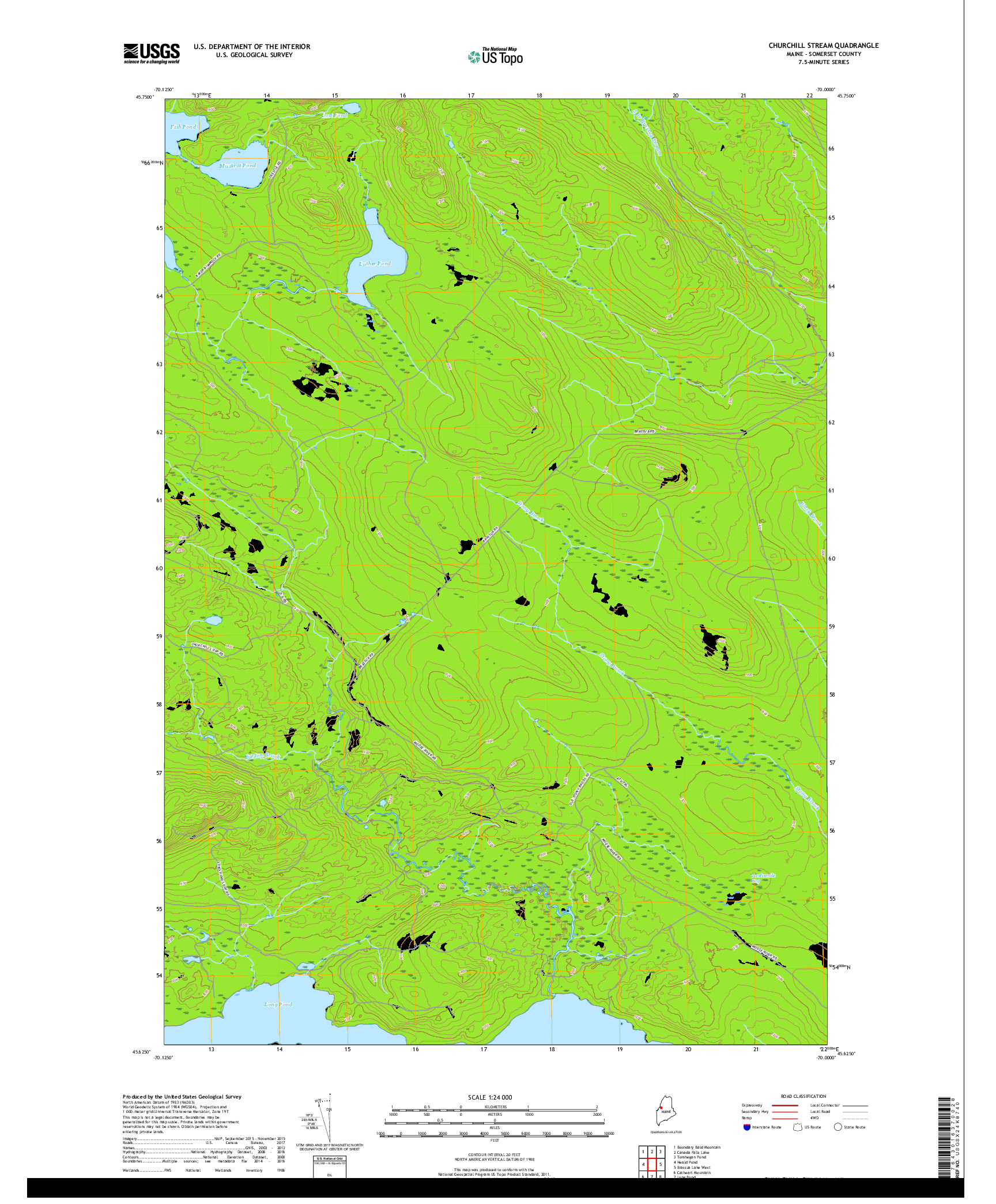 USGS US TOPO 7.5-MINUTE MAP FOR CHURCHILL STREAM, ME 2018