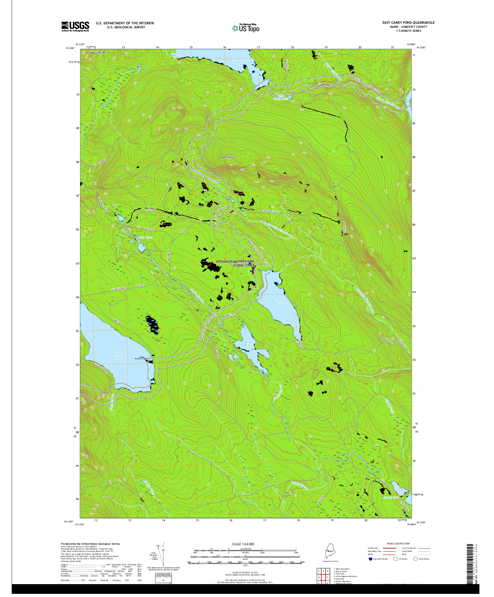 USGS US TOPO 7.5-MINUTE MAP FOR EAST CARRY POND, ME 2018