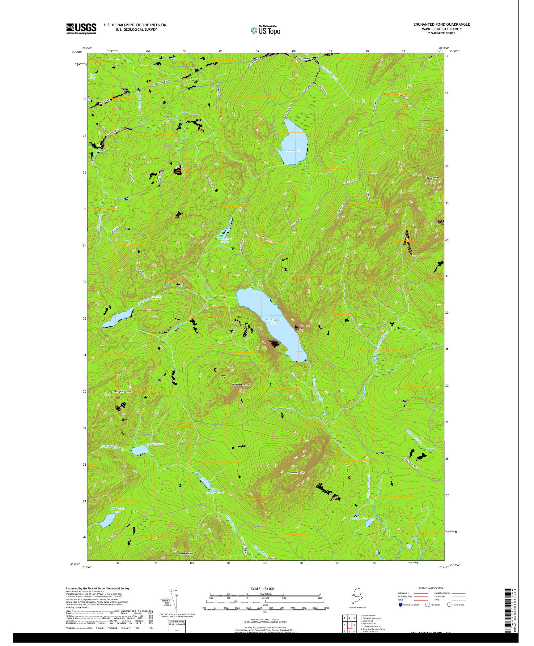 USGS US TOPO 7.5-MINUTE MAP FOR ENCHANTED POND, ME 2018