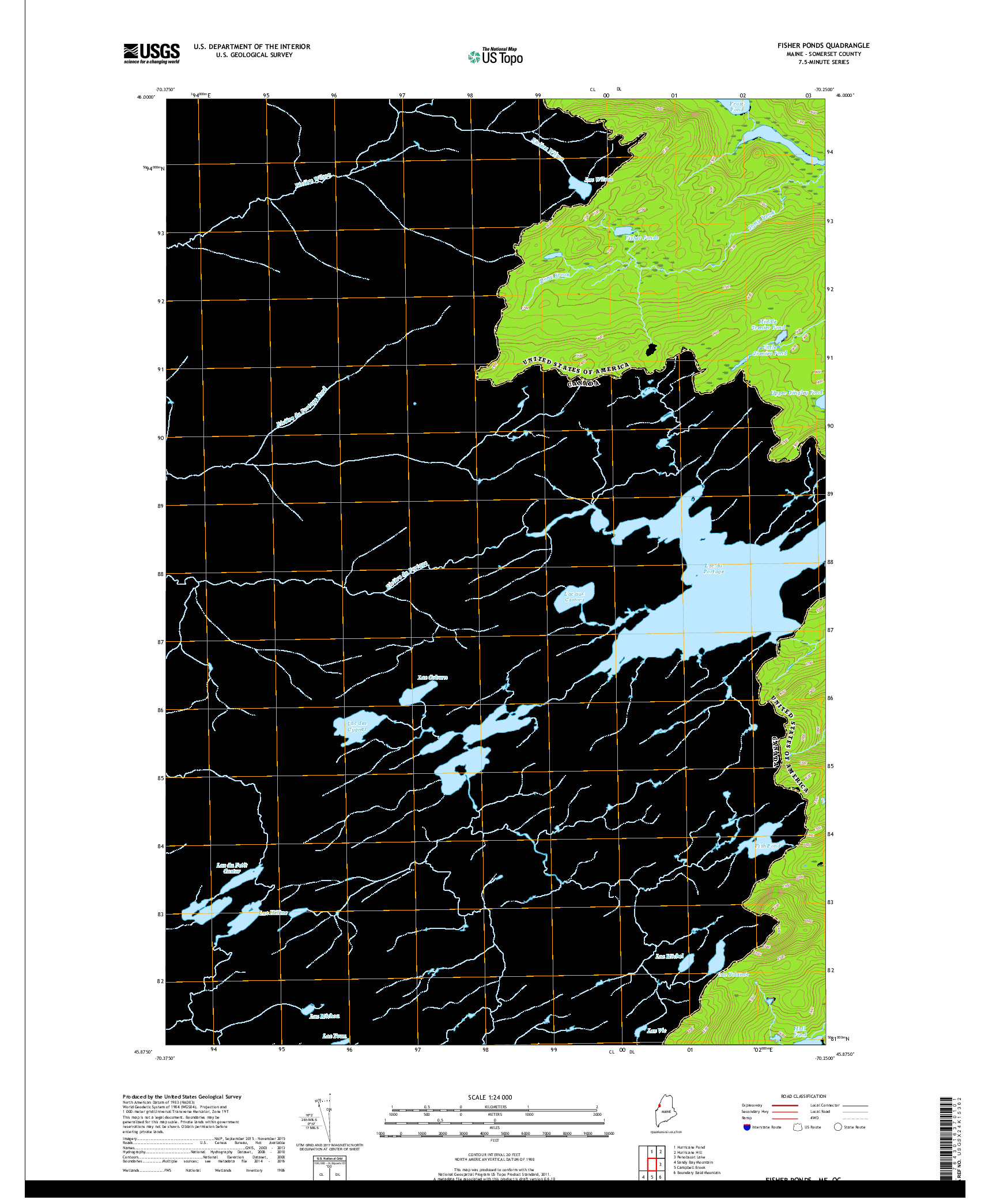 USGS US TOPO 7.5-MINUTE MAP FOR FISHER PONDS, ME,QC 2018