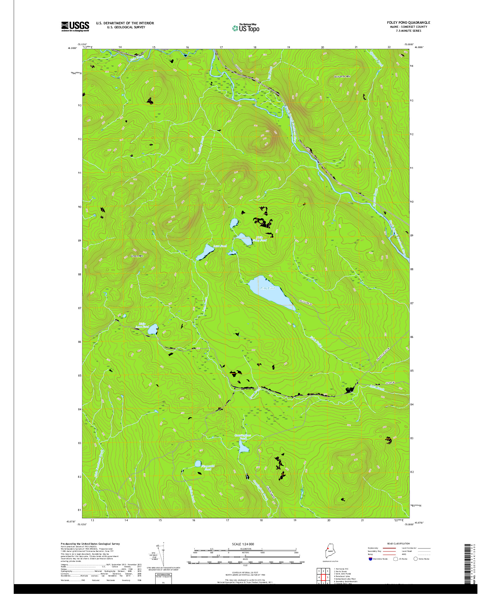 USGS US TOPO 7.5-MINUTE MAP FOR FOLEY POND, ME 2018