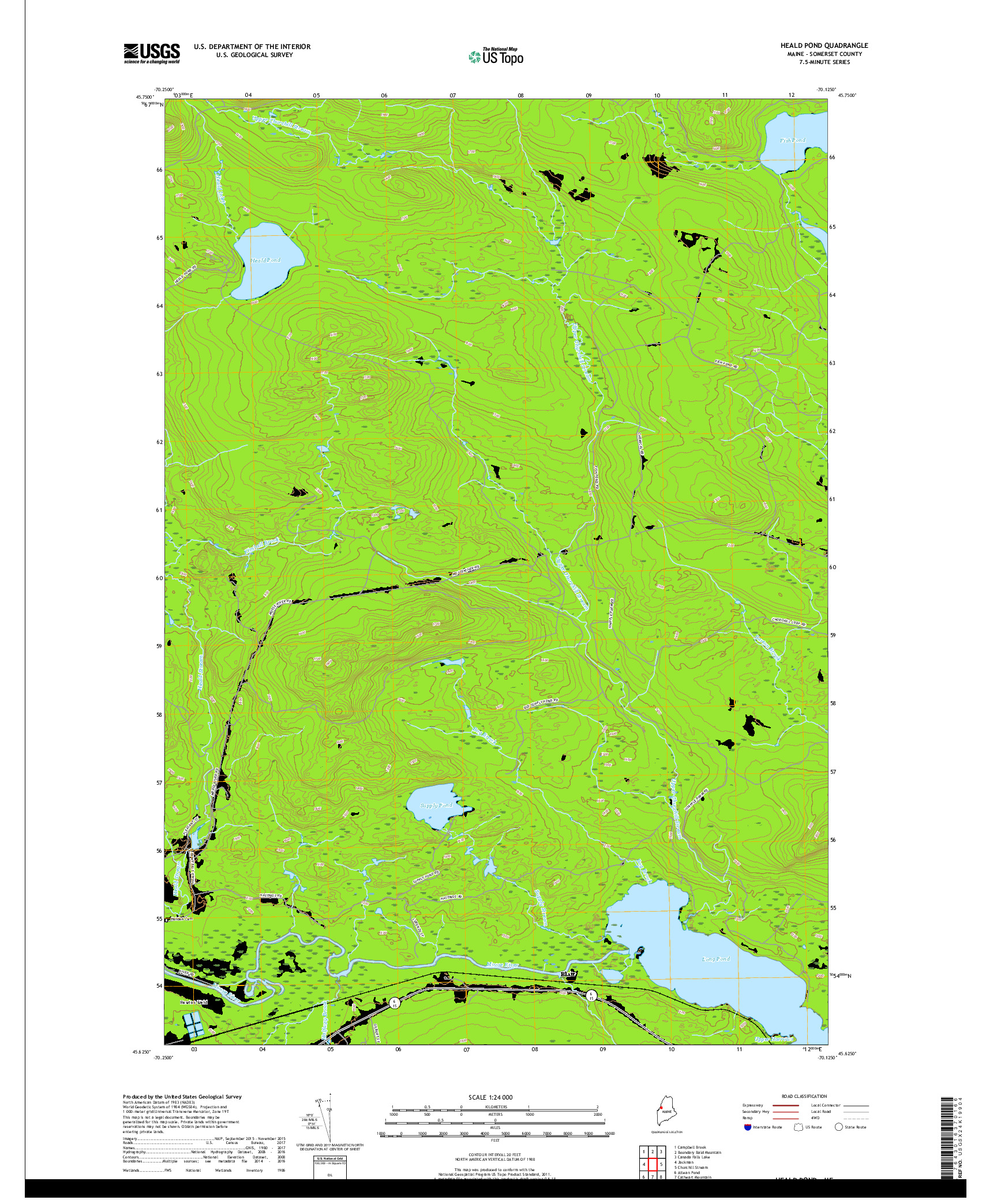 USGS US TOPO 7.5-MINUTE MAP FOR HEALD POND, ME 2018