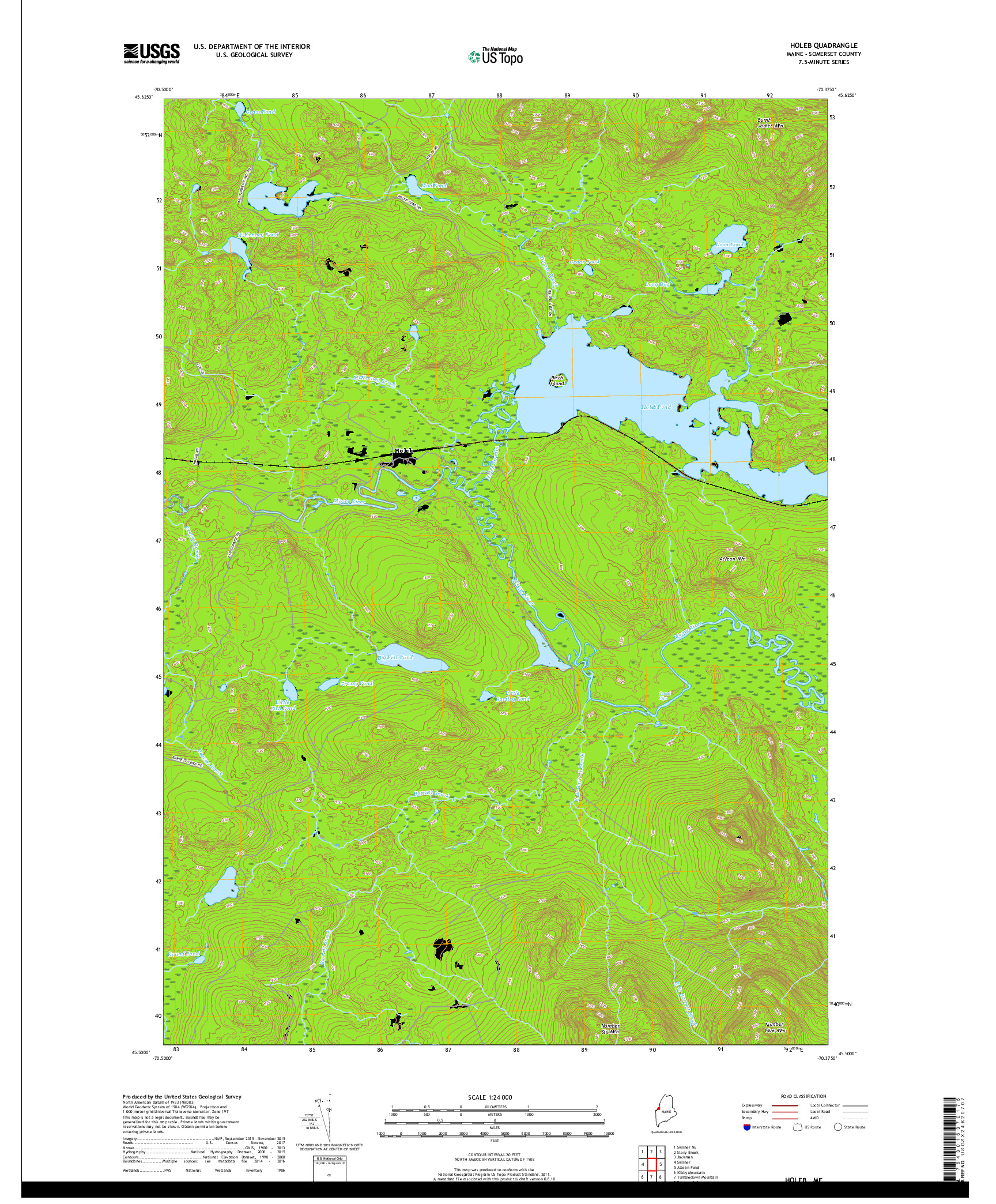 USGS US TOPO 7.5-MINUTE MAP FOR HOLEB, ME 2018