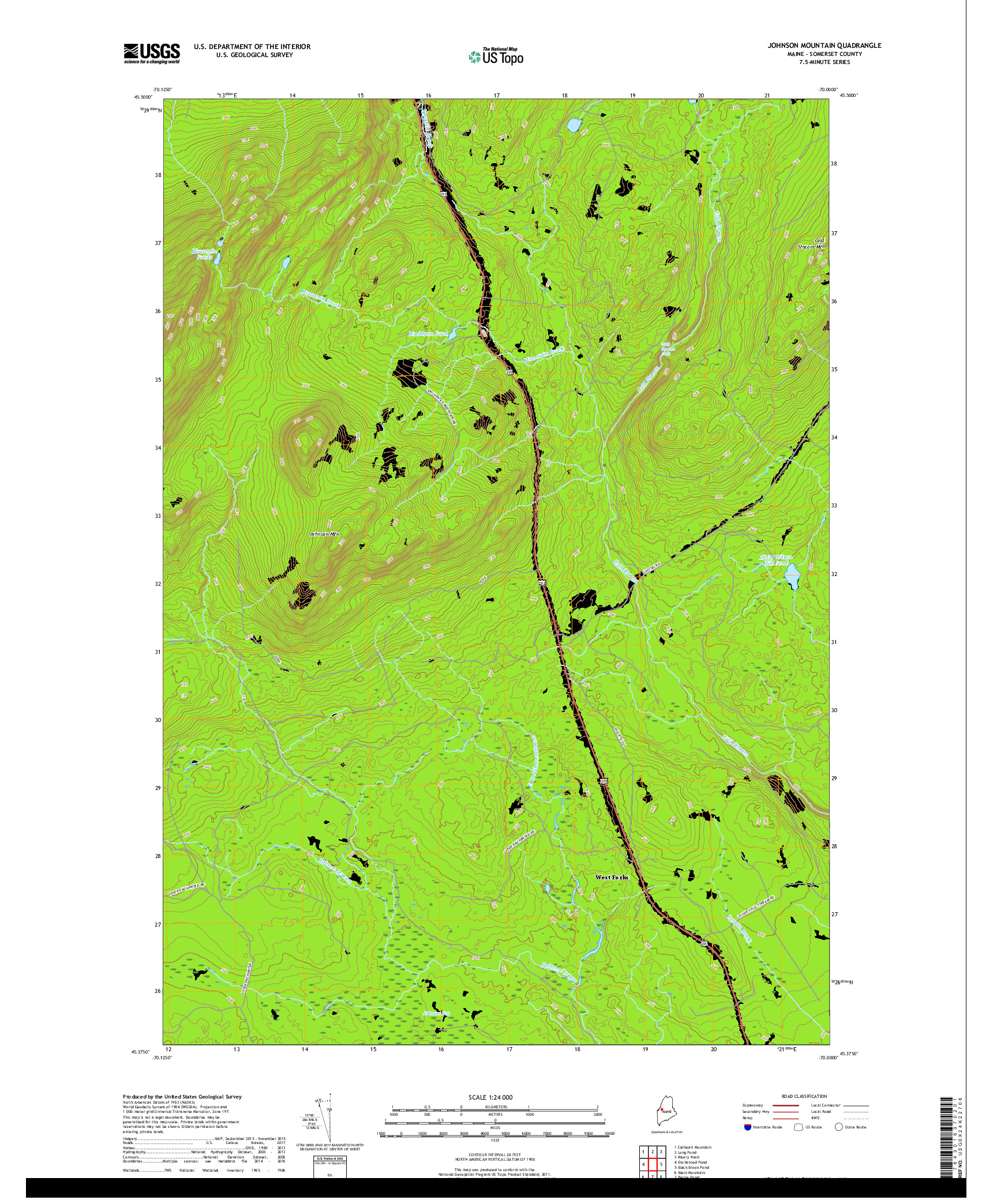 USGS US TOPO 7.5-MINUTE MAP FOR JOHNSON MOUNTAIN, ME 2018
