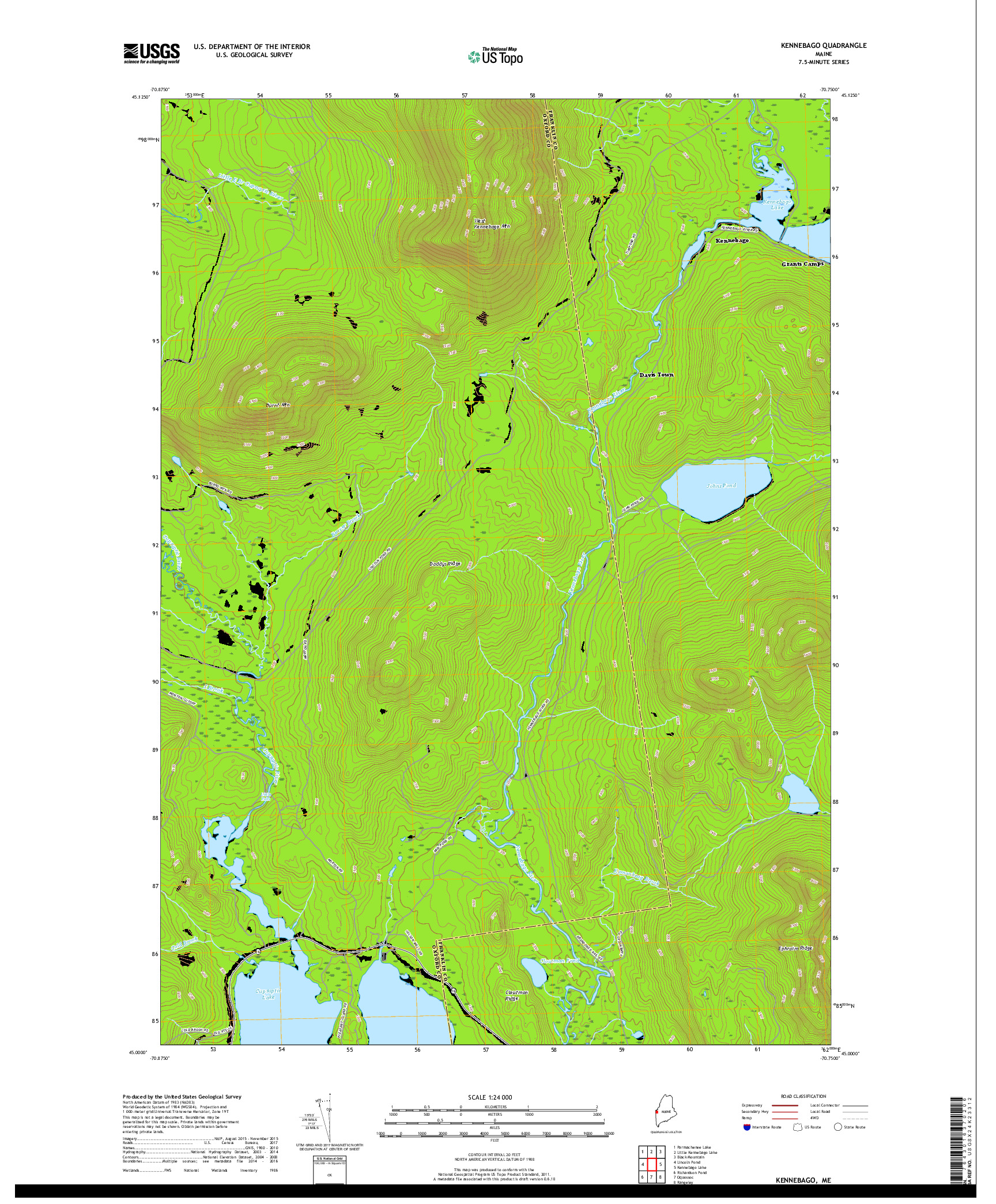 USGS US TOPO 7.5-MINUTE MAP FOR KENNEBAGO, ME 2018