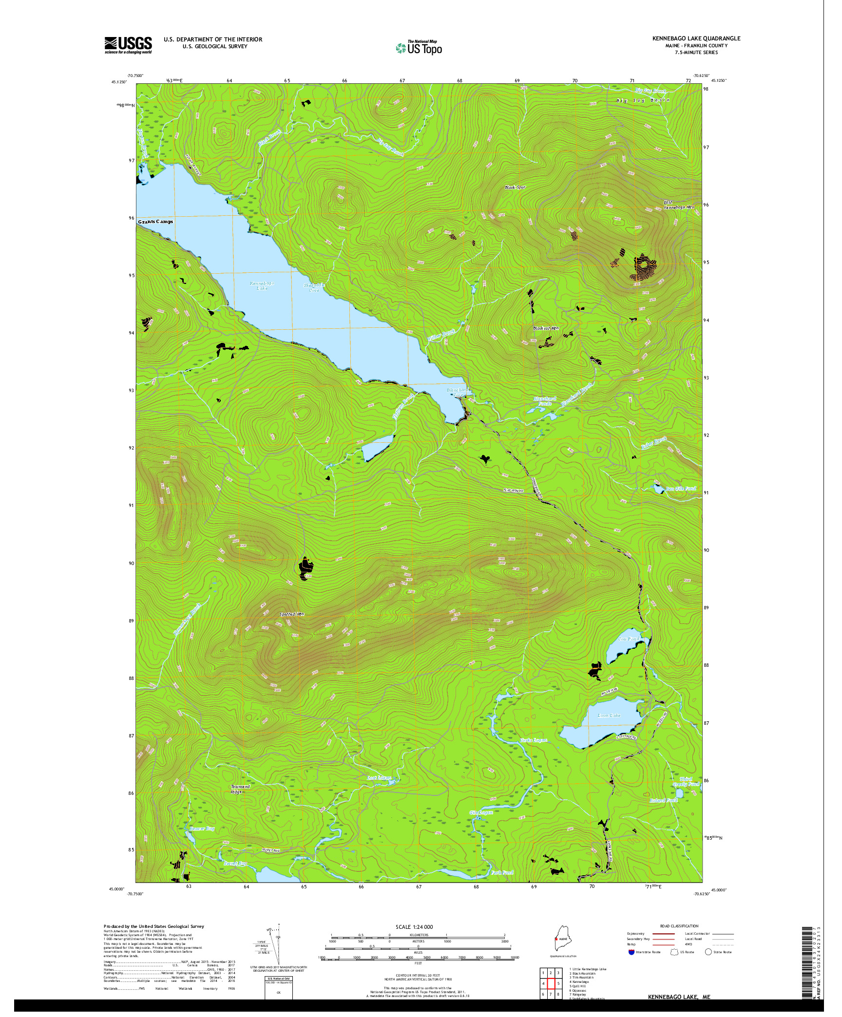 USGS US TOPO 7.5-MINUTE MAP FOR KENNEBAGO LAKE, ME 2018