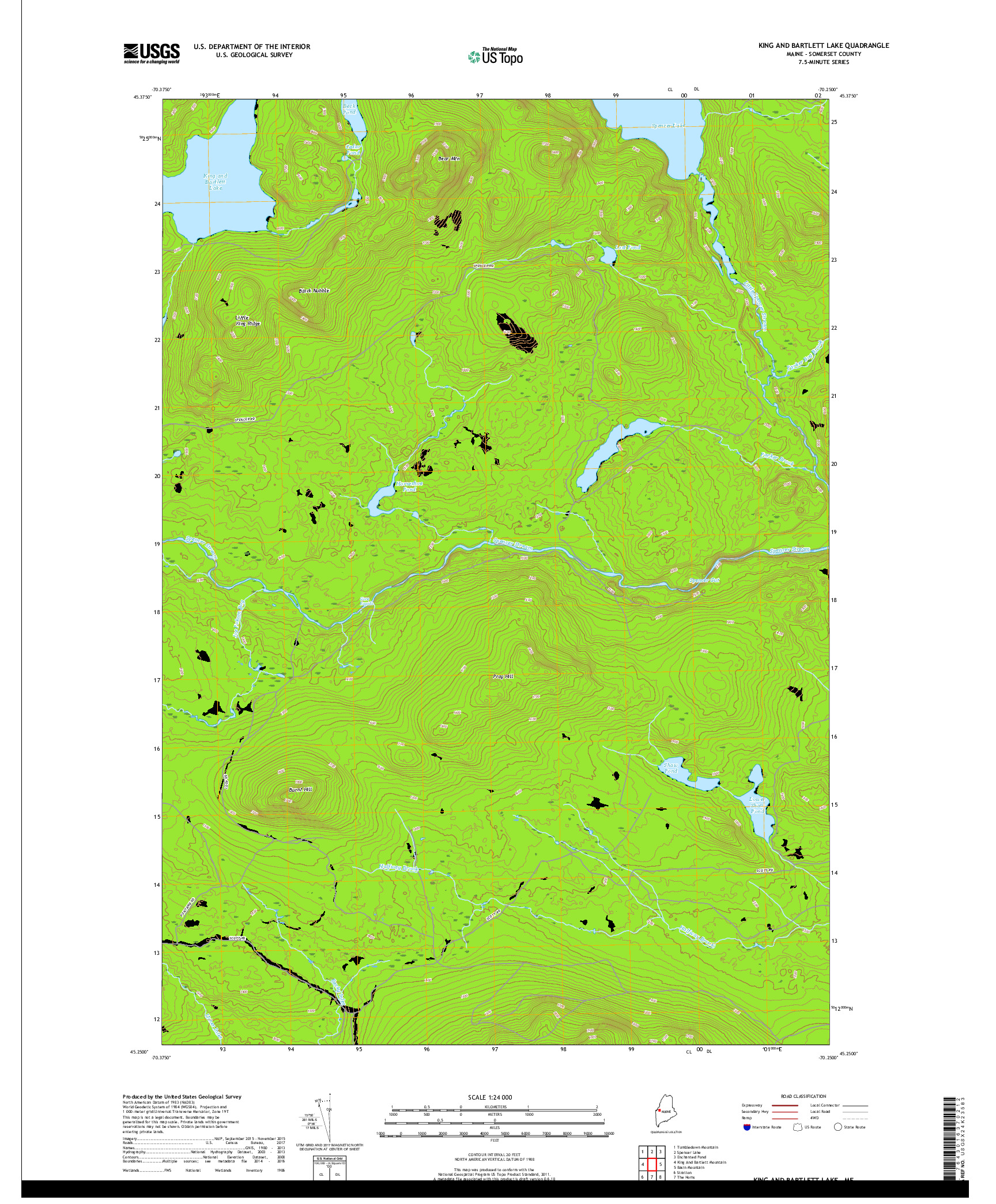 USGS US TOPO 7.5-MINUTE MAP FOR KING AND BARTLETT LAKE, ME 2018