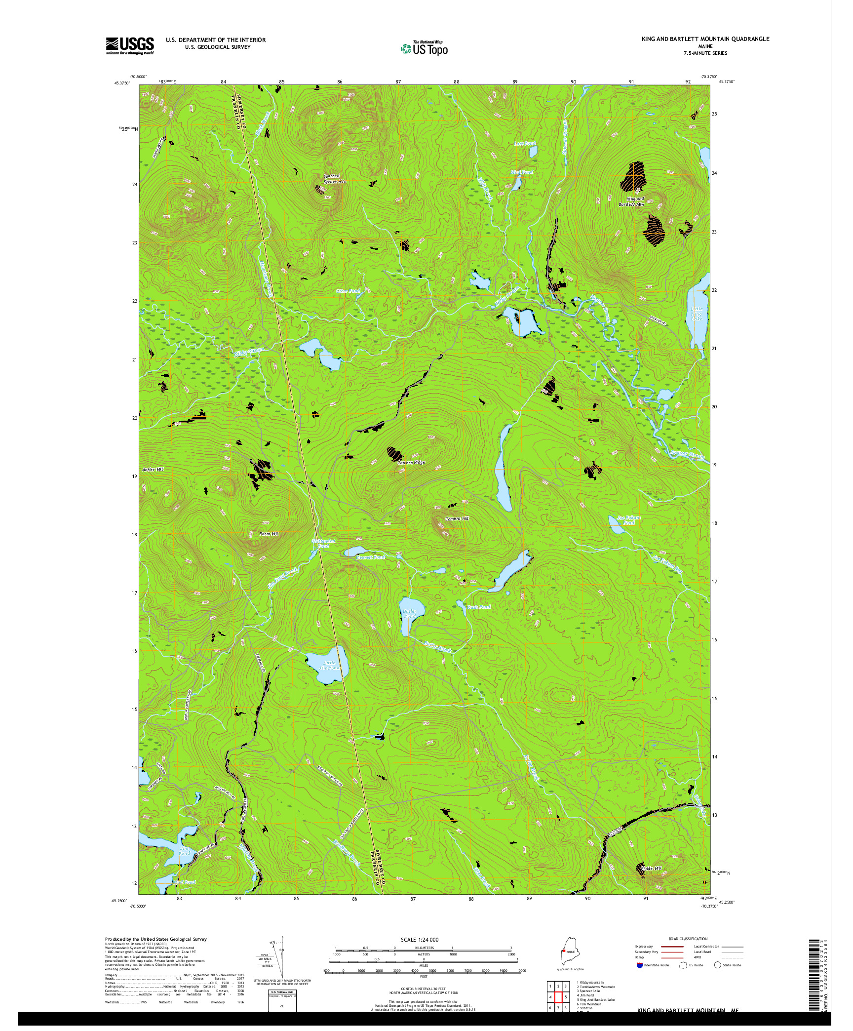 USGS US TOPO 7.5-MINUTE MAP FOR KING AND BARTLETT MOUNTAIN, ME 2018