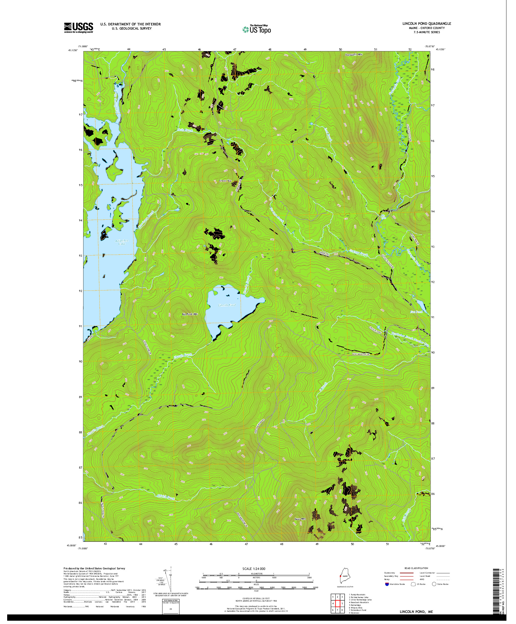 USGS US TOPO 7.5-MINUTE MAP FOR LINCOLN POND, ME 2018