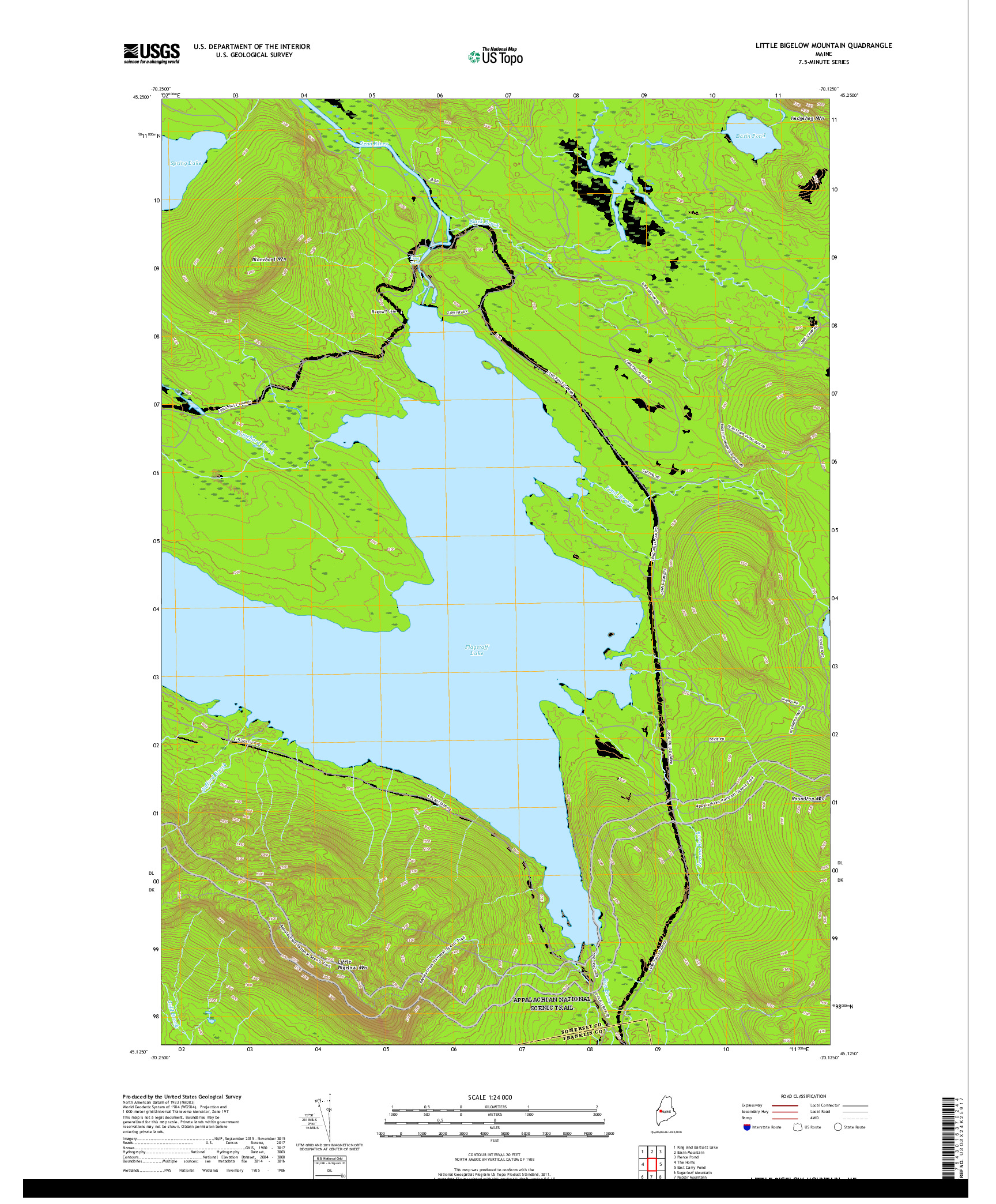 USGS US TOPO 7.5-MINUTE MAP FOR LITTLE BIGELOW MOUNTAIN, ME 2018
