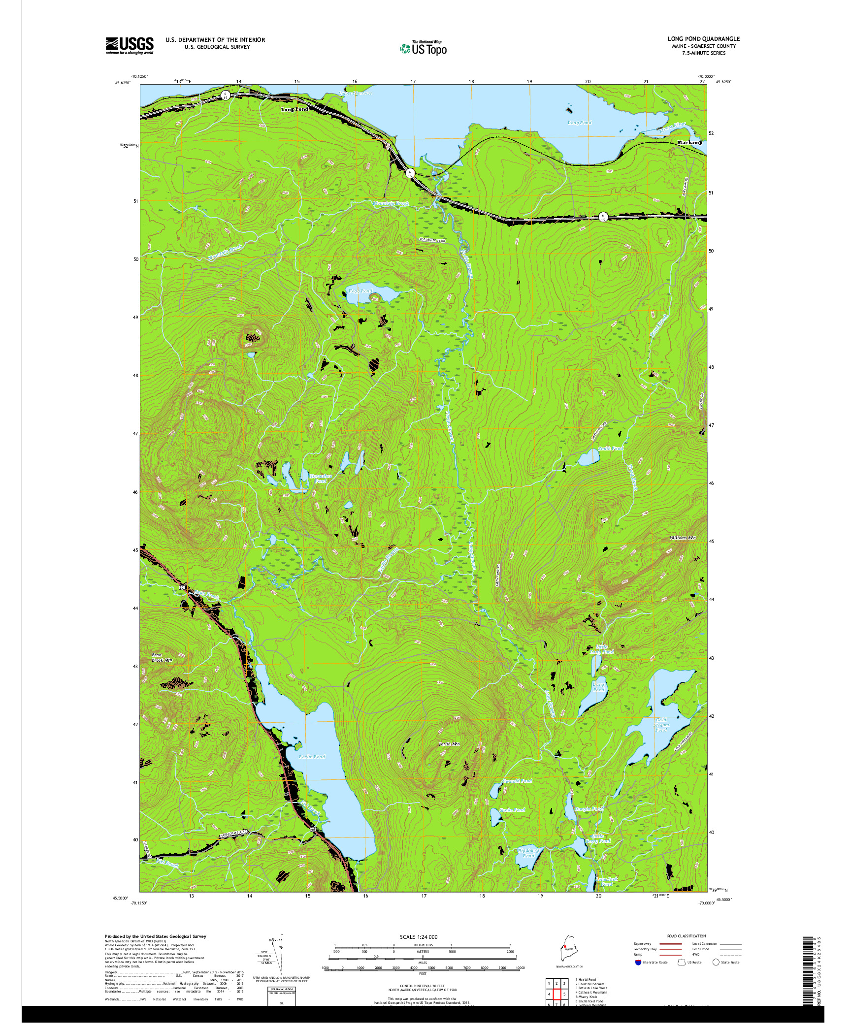 USGS US TOPO 7.5-MINUTE MAP FOR LONG POND, ME 2018