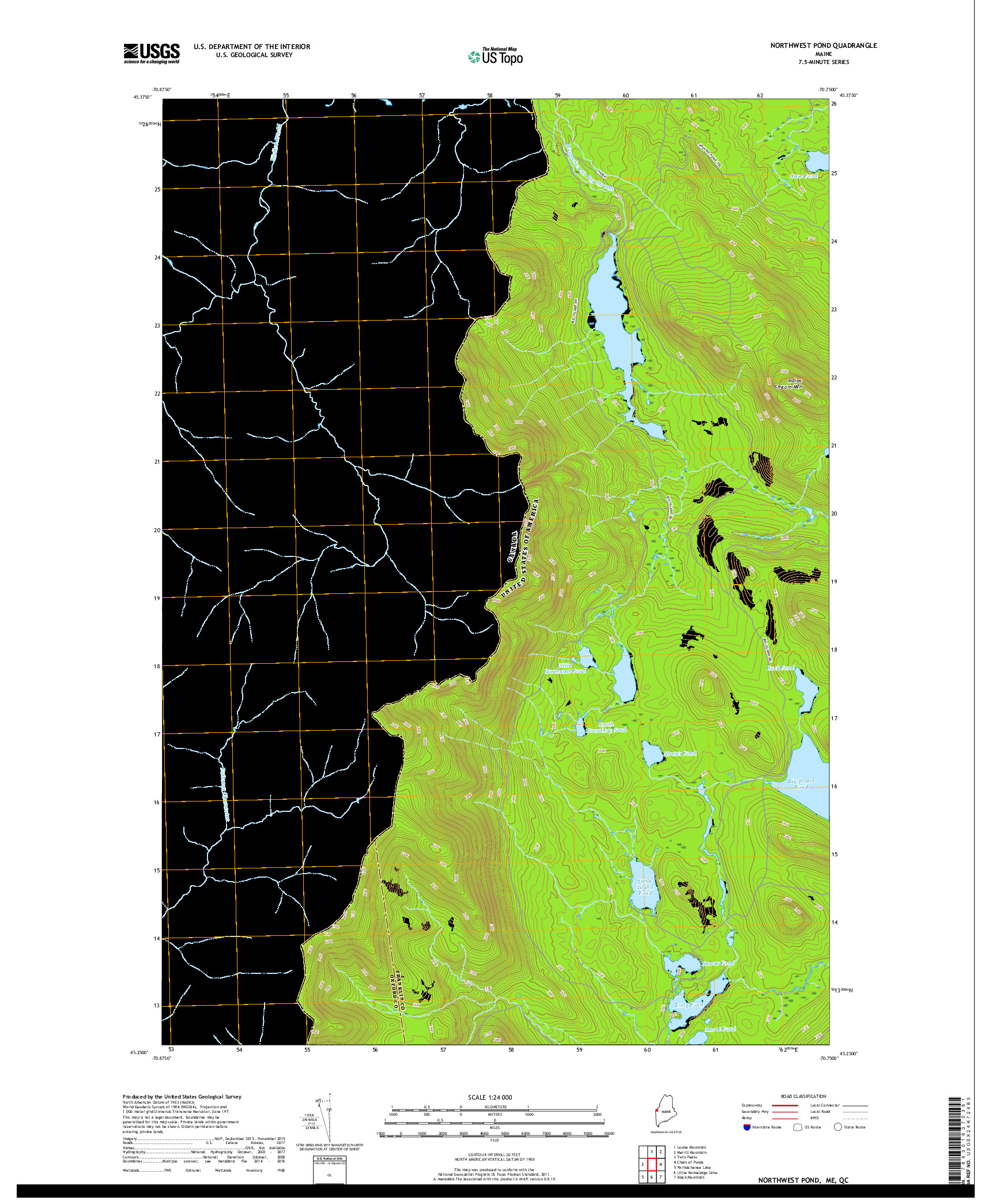 USGS US TOPO 7.5-MINUTE MAP FOR NORTHWEST POND, ME,QC 2018