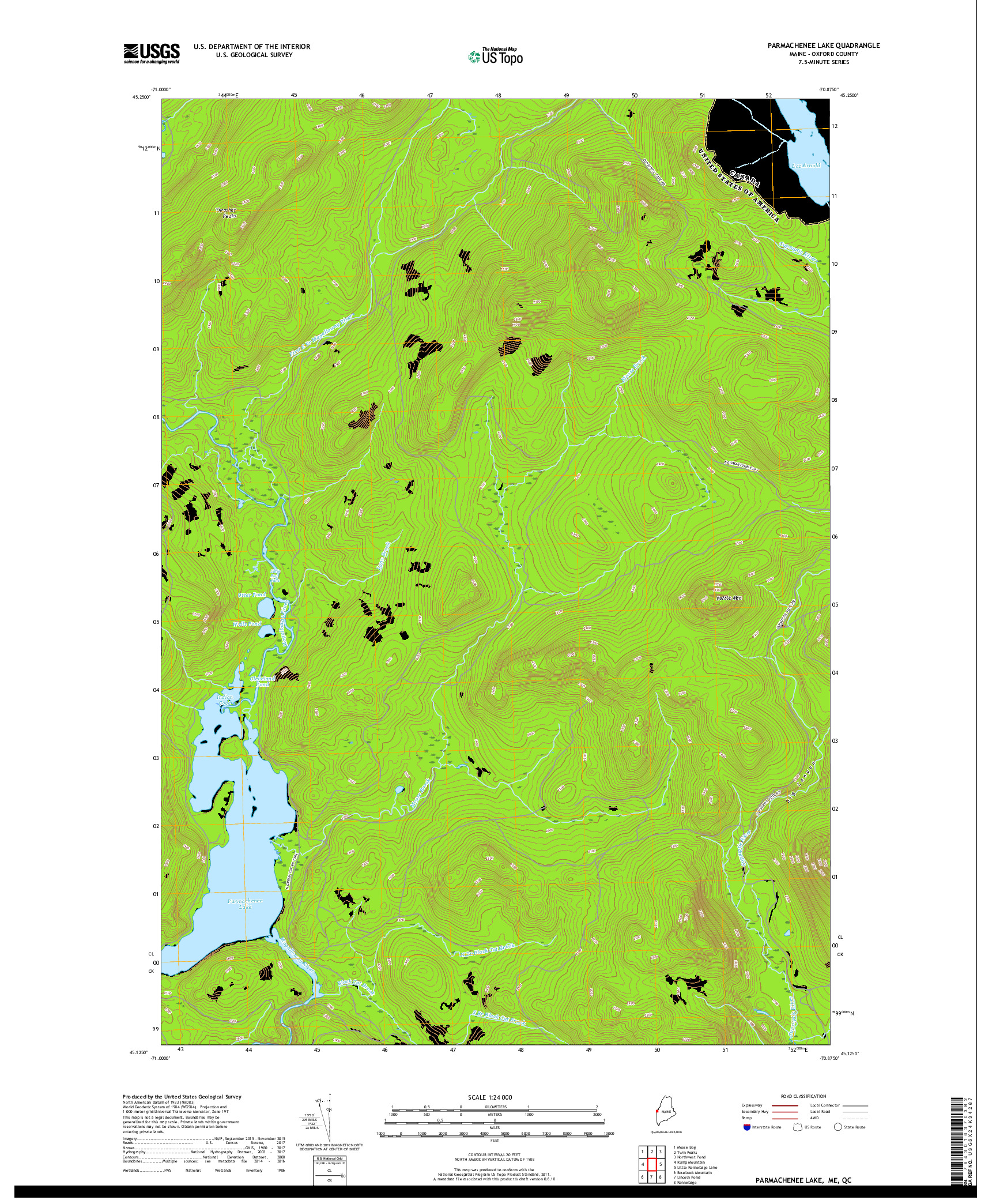 USGS US TOPO 7.5-MINUTE MAP FOR PARMACHENEE LAKE, ME,QC 2018