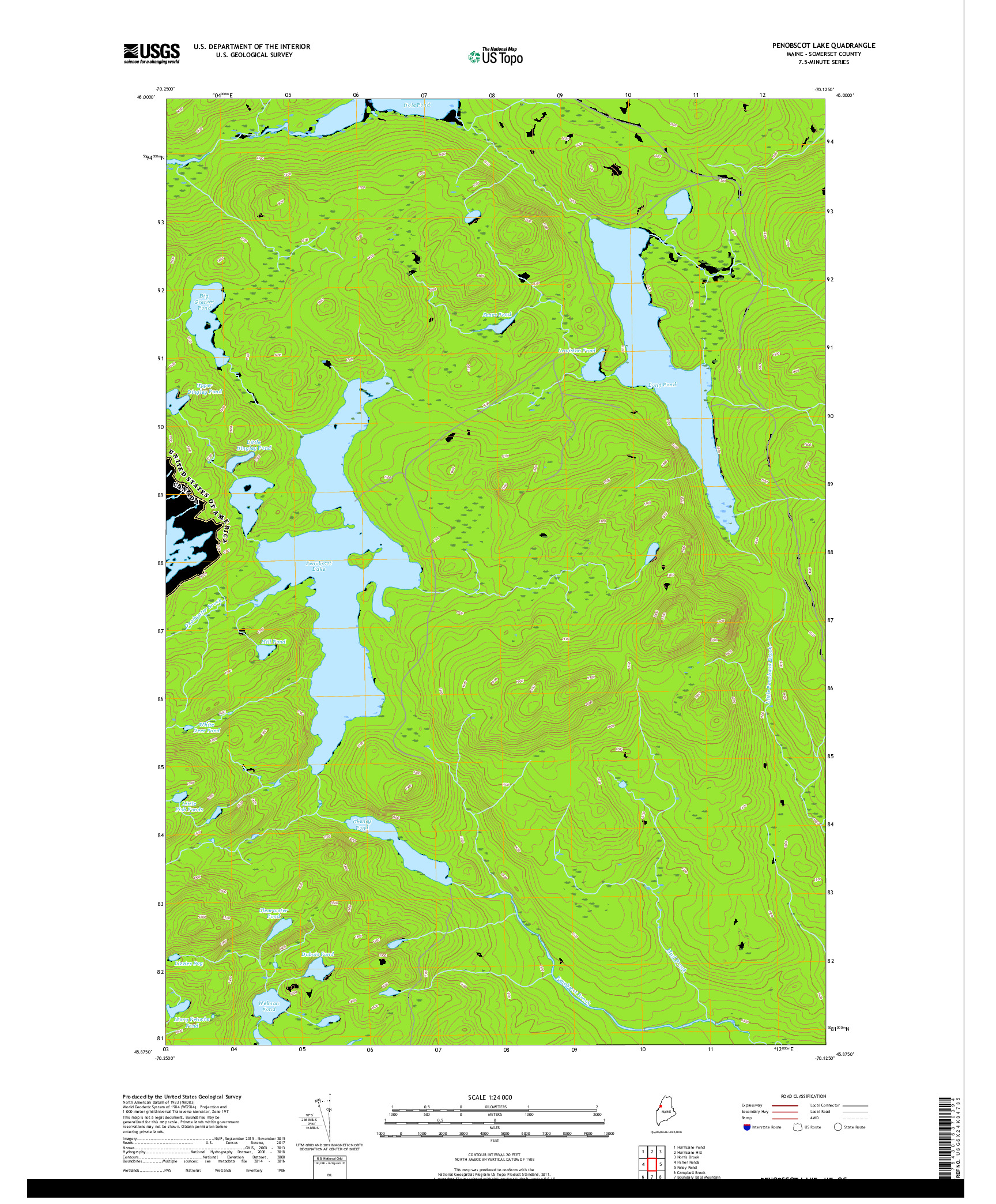 USGS US TOPO 7.5-MINUTE MAP FOR PENOBSCOT LAKE, ME,QC 2018