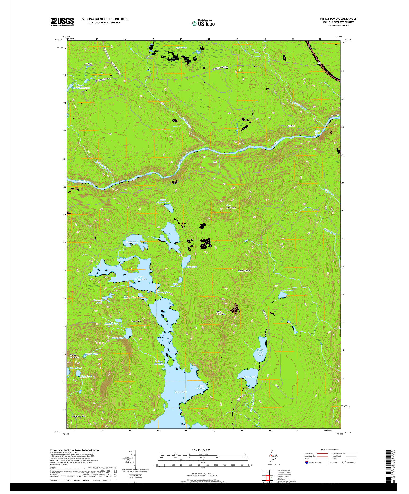 USGS US TOPO 7.5-MINUTE MAP FOR PIERCE POND, ME 2018