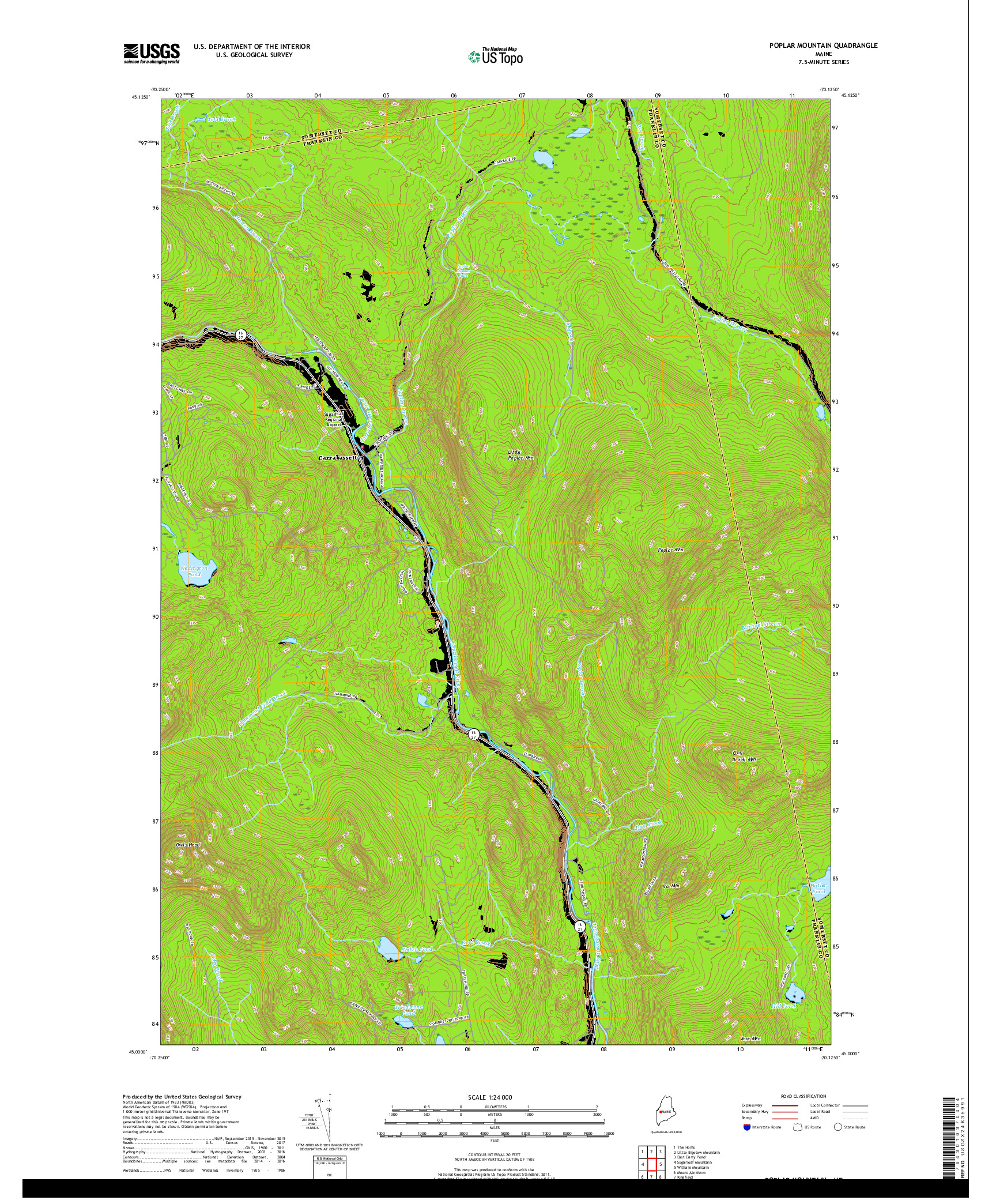 USGS US TOPO 7.5-MINUTE MAP FOR POPLAR MOUNTAIN, ME 2018