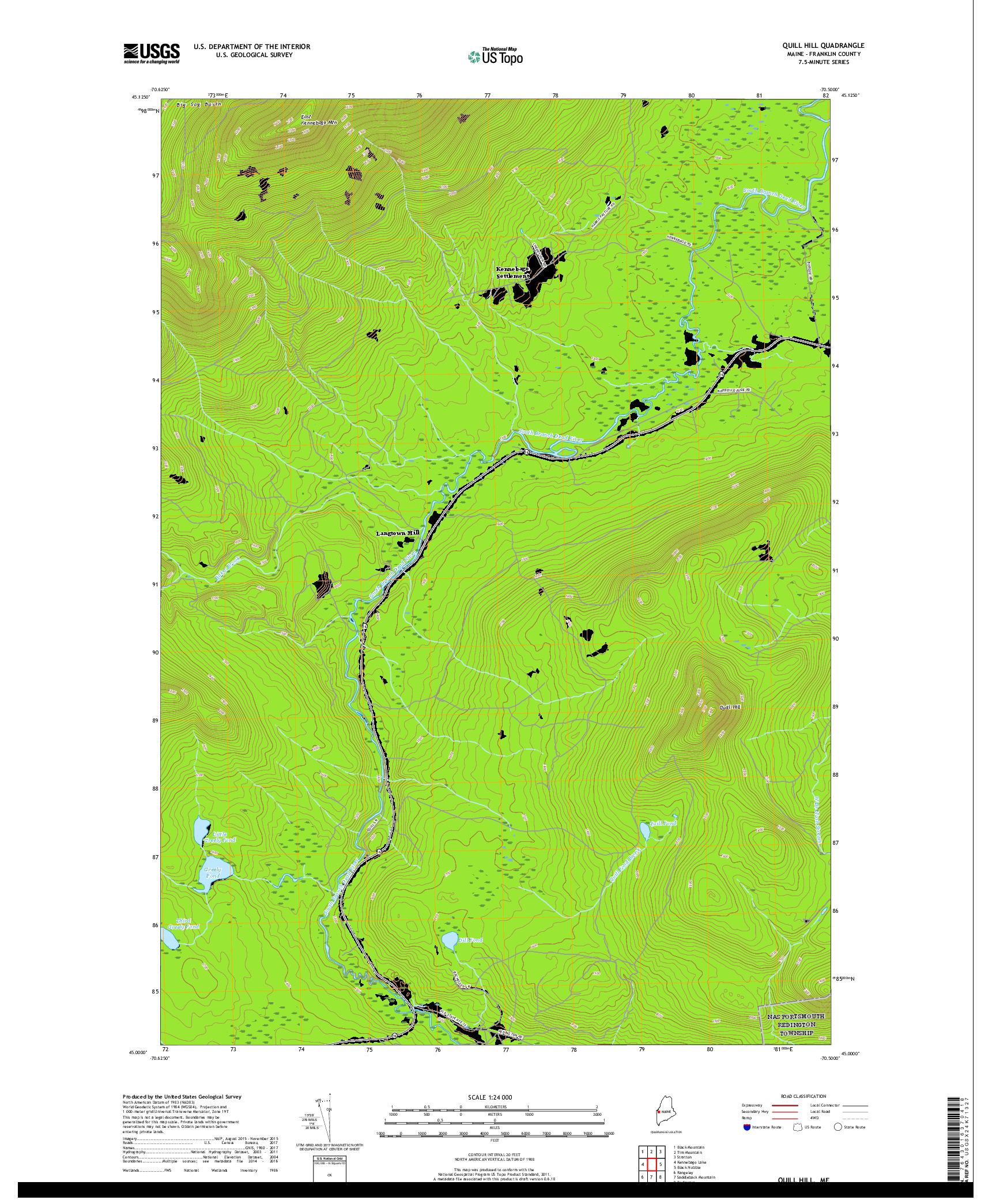 USGS US TOPO 7.5-MINUTE MAP FOR QUILL HILL, ME 2018
