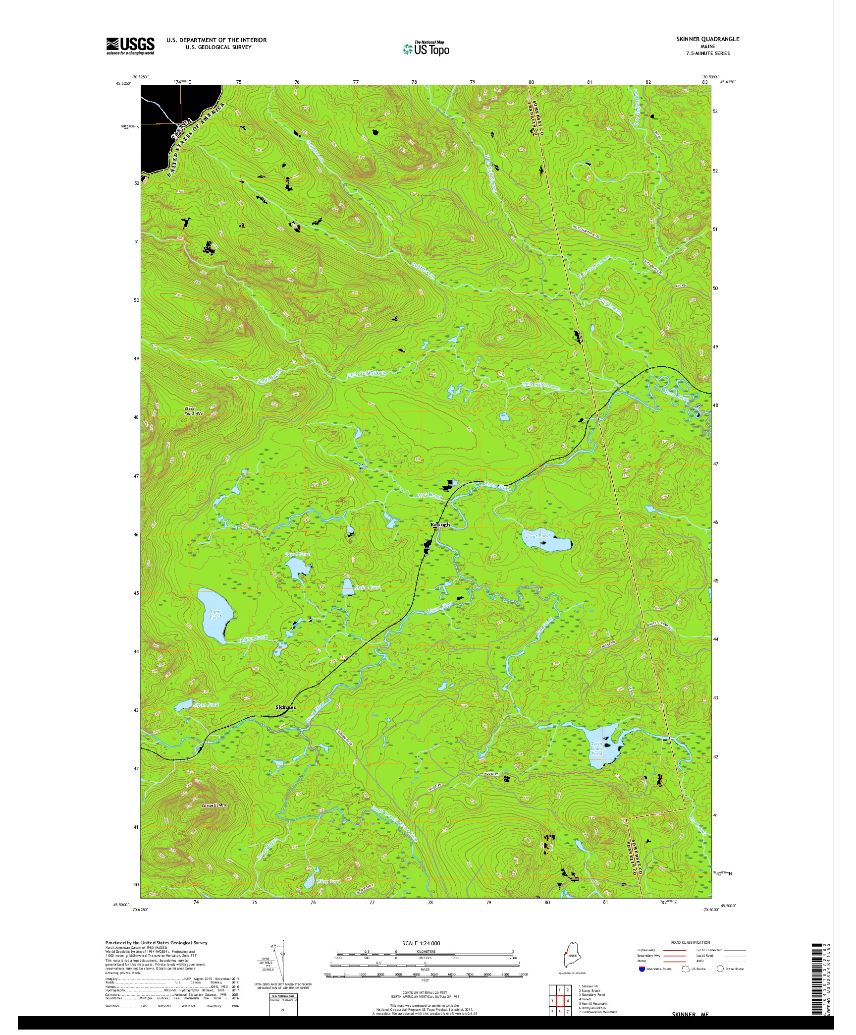 USGS US TOPO 7.5-MINUTE MAP FOR SKINNER, ME 2018