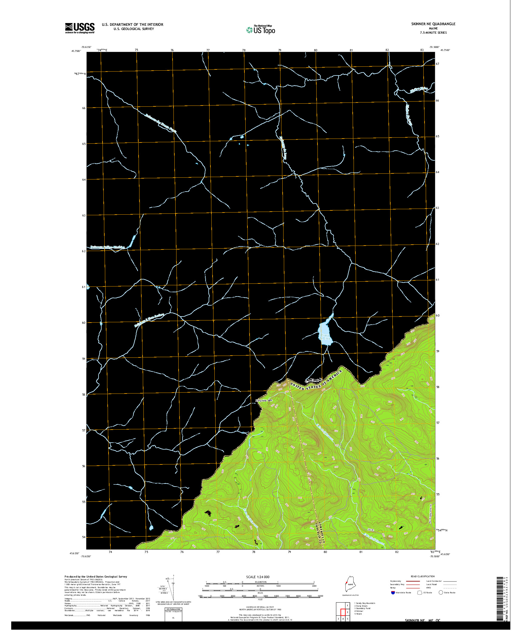 USGS US TOPO 7.5-MINUTE MAP FOR SKINNER NE, ME,QC 2018