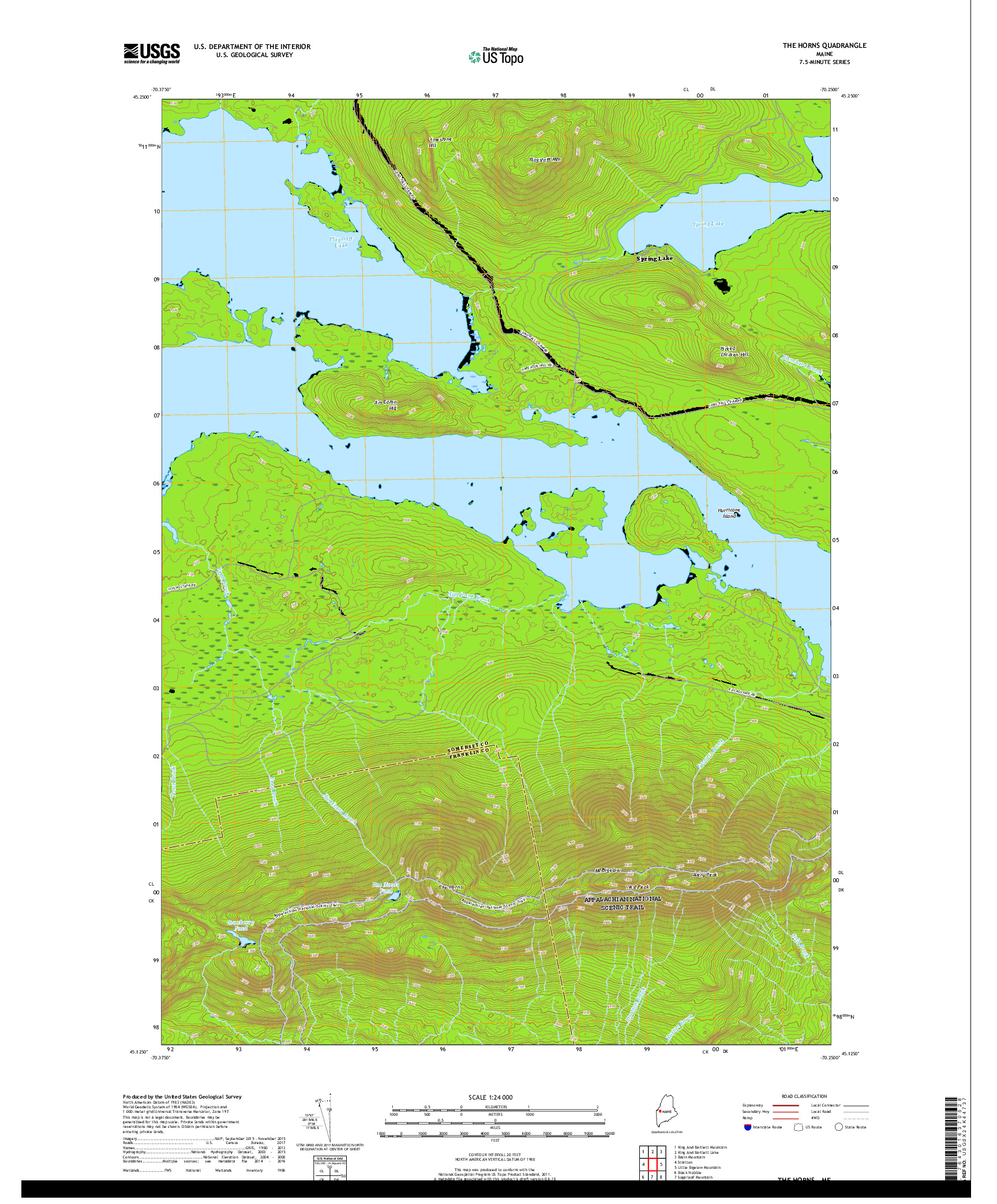 USGS US TOPO 7.5-MINUTE MAP FOR THE HORNS, ME 2018